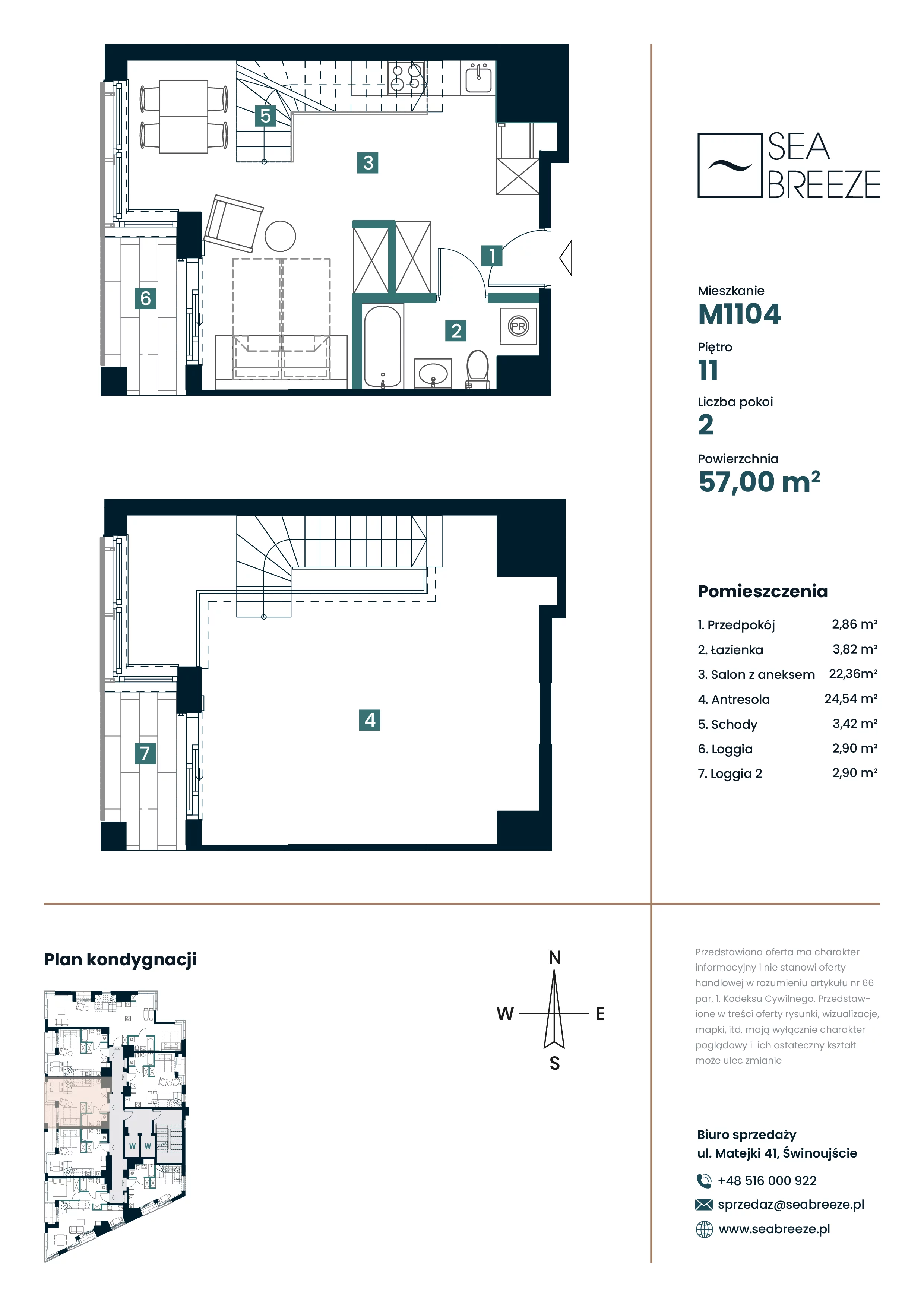 2 pokoje, mieszkanie 57,00 m², piętro 11, oferta nr M1104, SeaBreeze, Świnoujście, Osiedle Matejki, ul. Jana Matejki 41