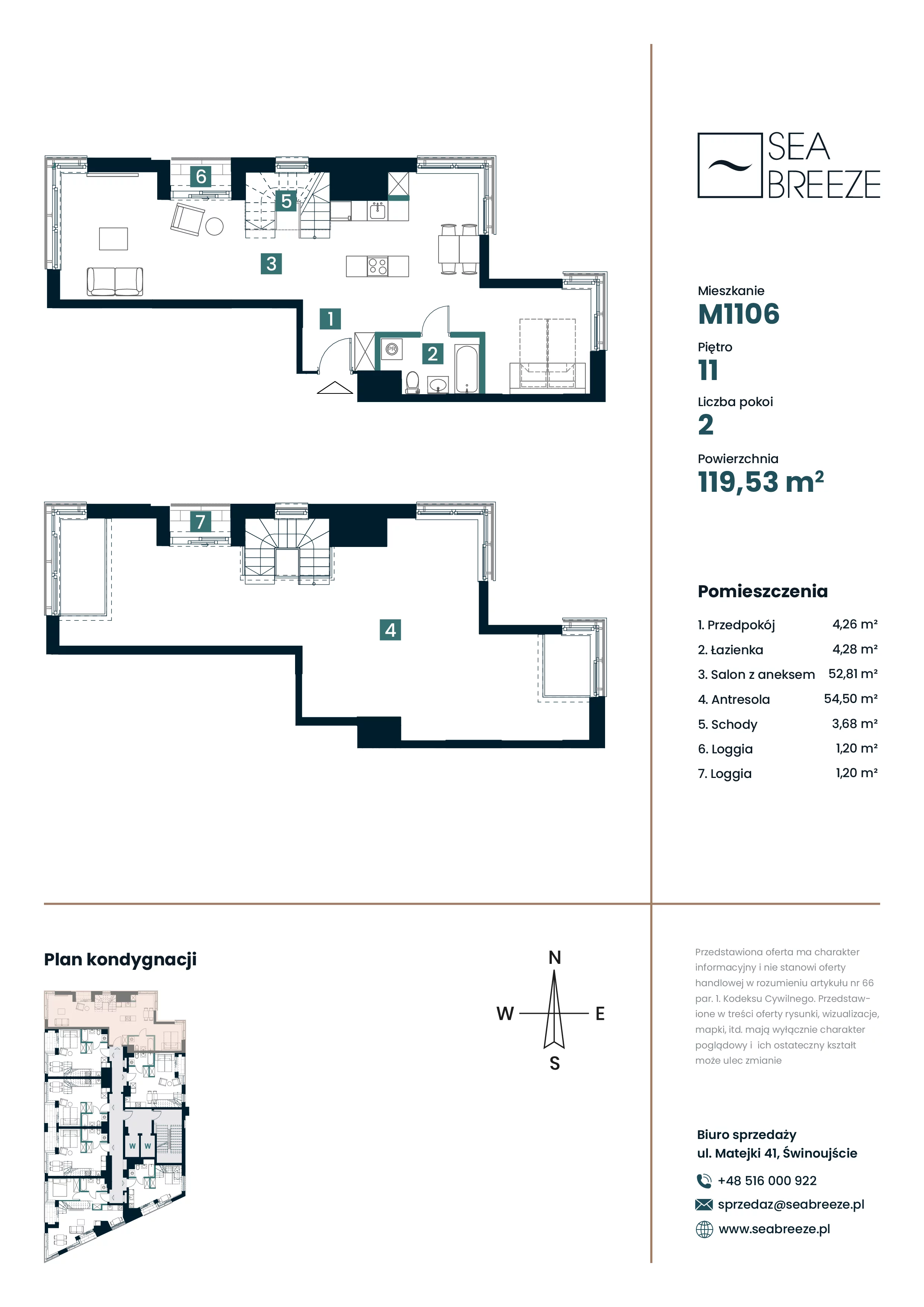 2 pokoje, mieszkanie 119,53 m², piętro 11, oferta nr M1106, SeaBreeze, Świnoujście, Osiedle Matejki, ul. Jana Matejki 41