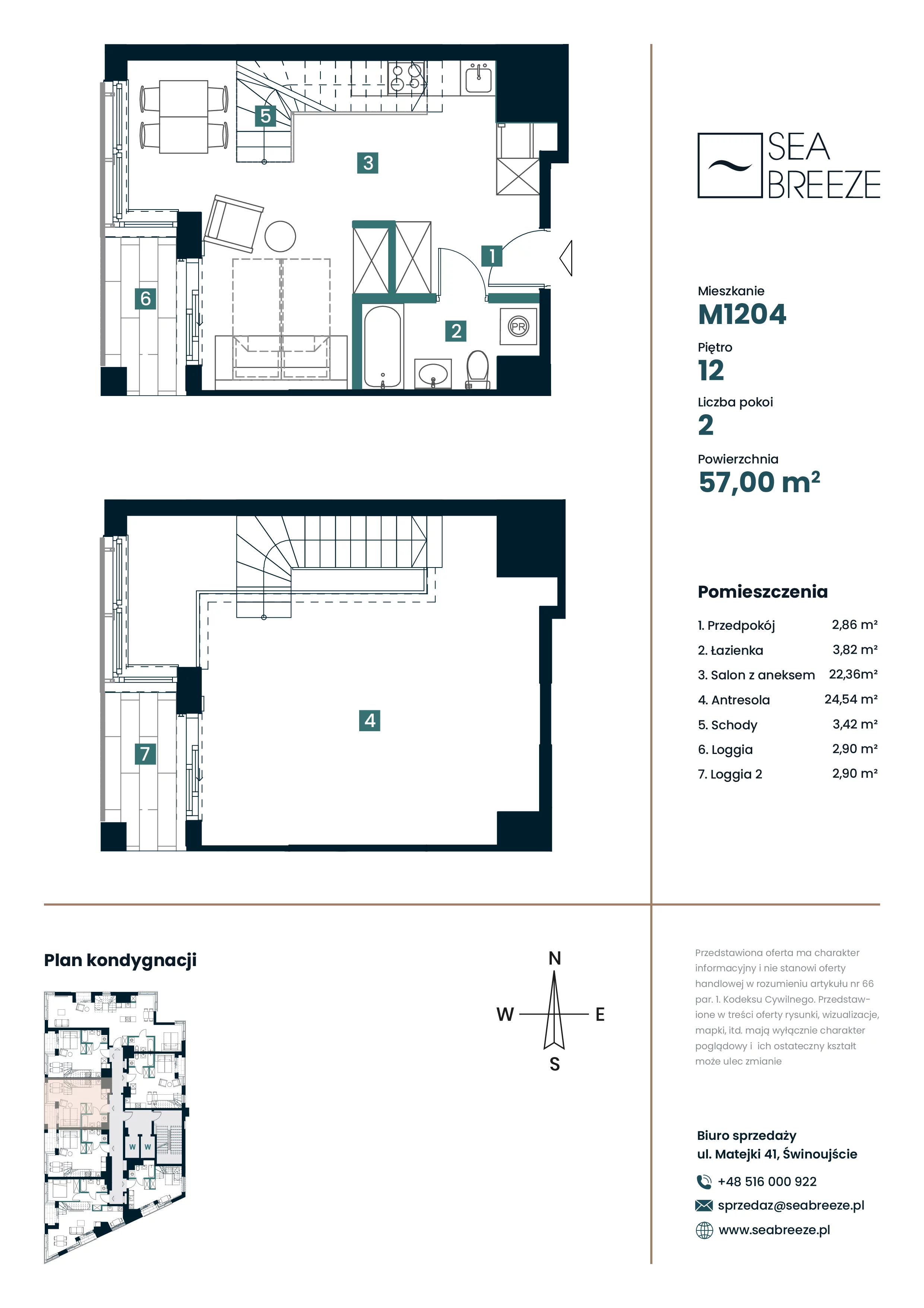 2 pokoje, mieszkanie 57,00 m², piętro 12, oferta nr M1204, SeaBreeze, Świnoujście, Osiedle Matejki, ul. Jana Matejki 41