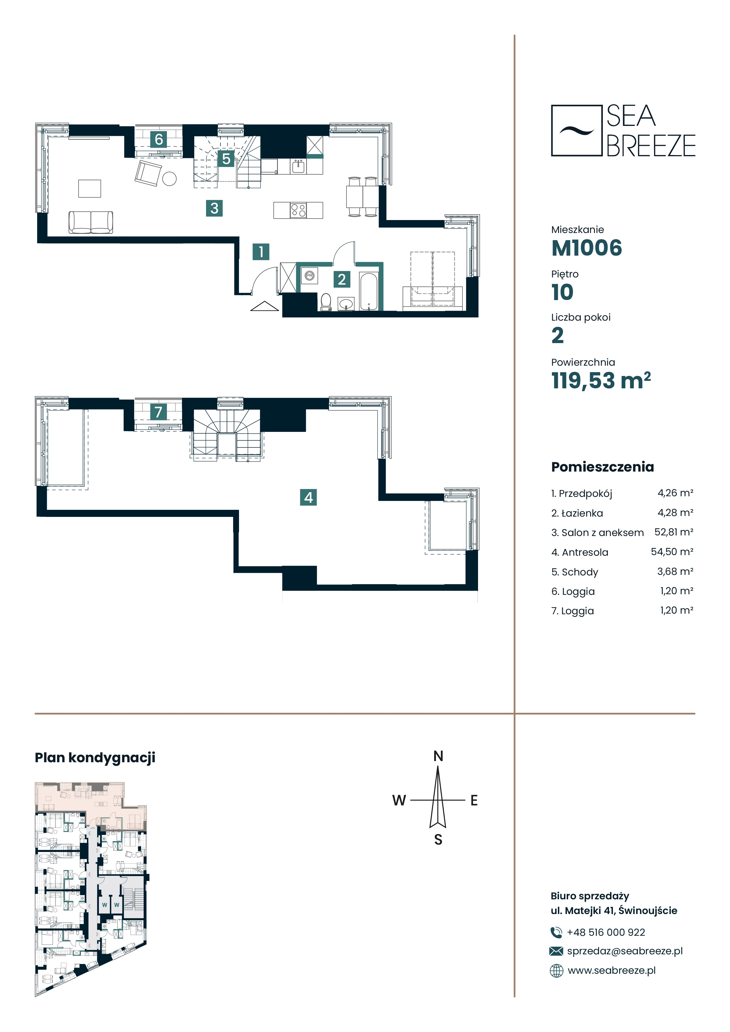 3 pokoje, apartament 119,53 m², piętro 10, oferta nr M1006, SeaBreeze, Świnoujście, Osiedle Matejki, ul. Jana Matejki 41