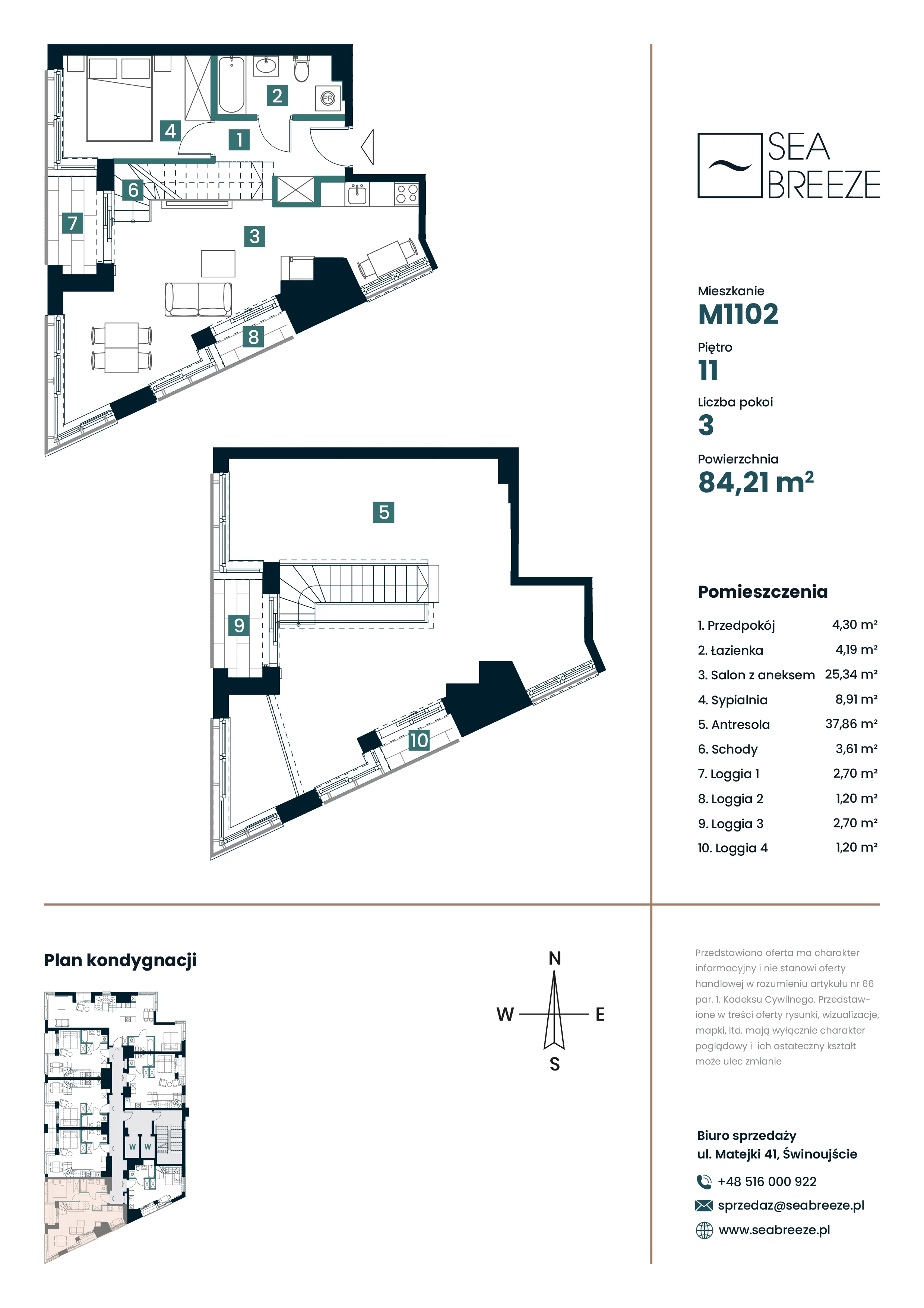 3 pokoje, apartament 84,21 m², piętro 11, oferta nr M1102, SeaBreeze, Świnoujście, Osiedle Matejki, ul. Jana Matejki 41