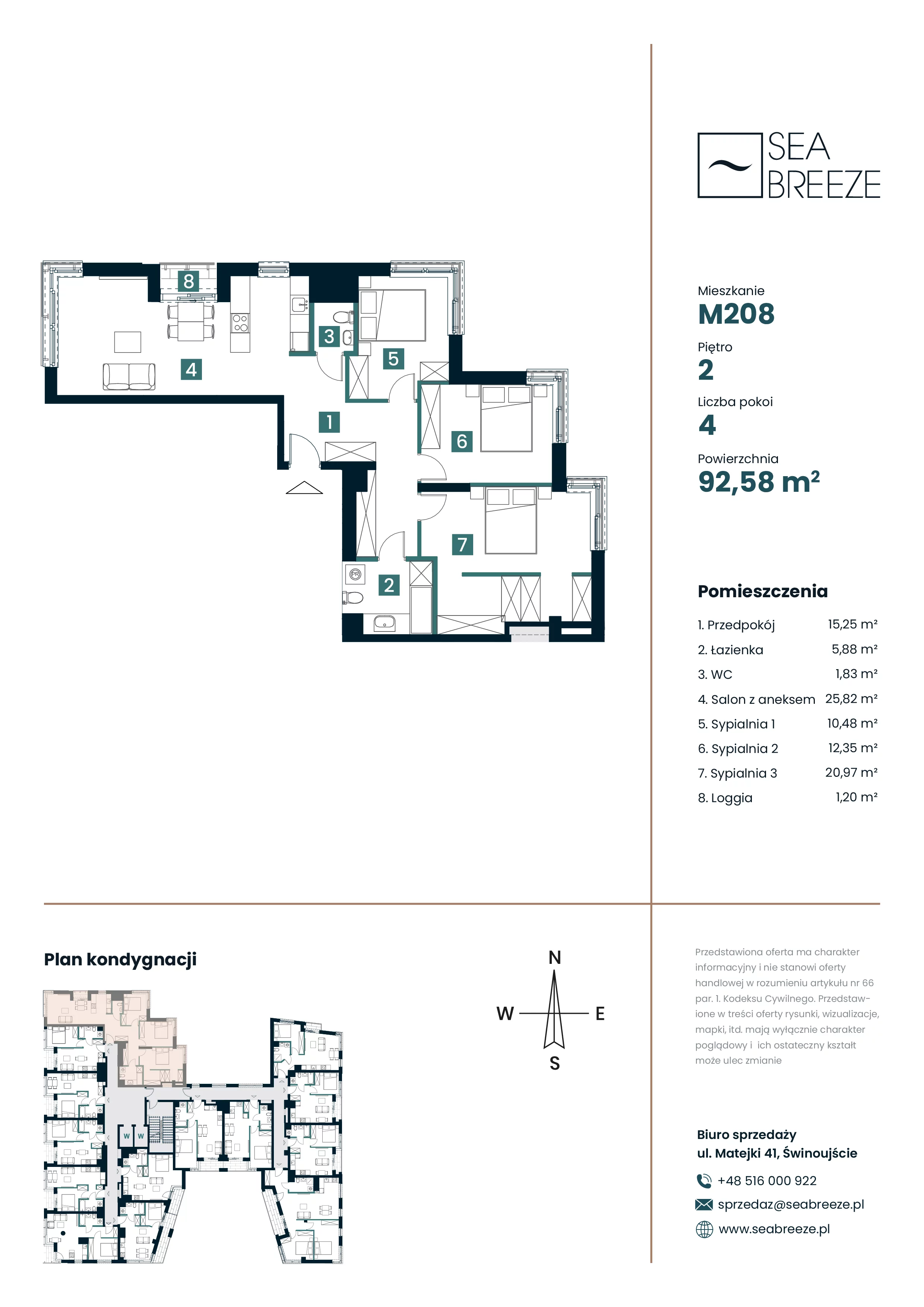 4 pokoje, apartament 92,58 m², piętro 2, oferta nr M208, SeaBreeze, Świnoujście, Osiedle Matejki, ul. Jana Matejki 41