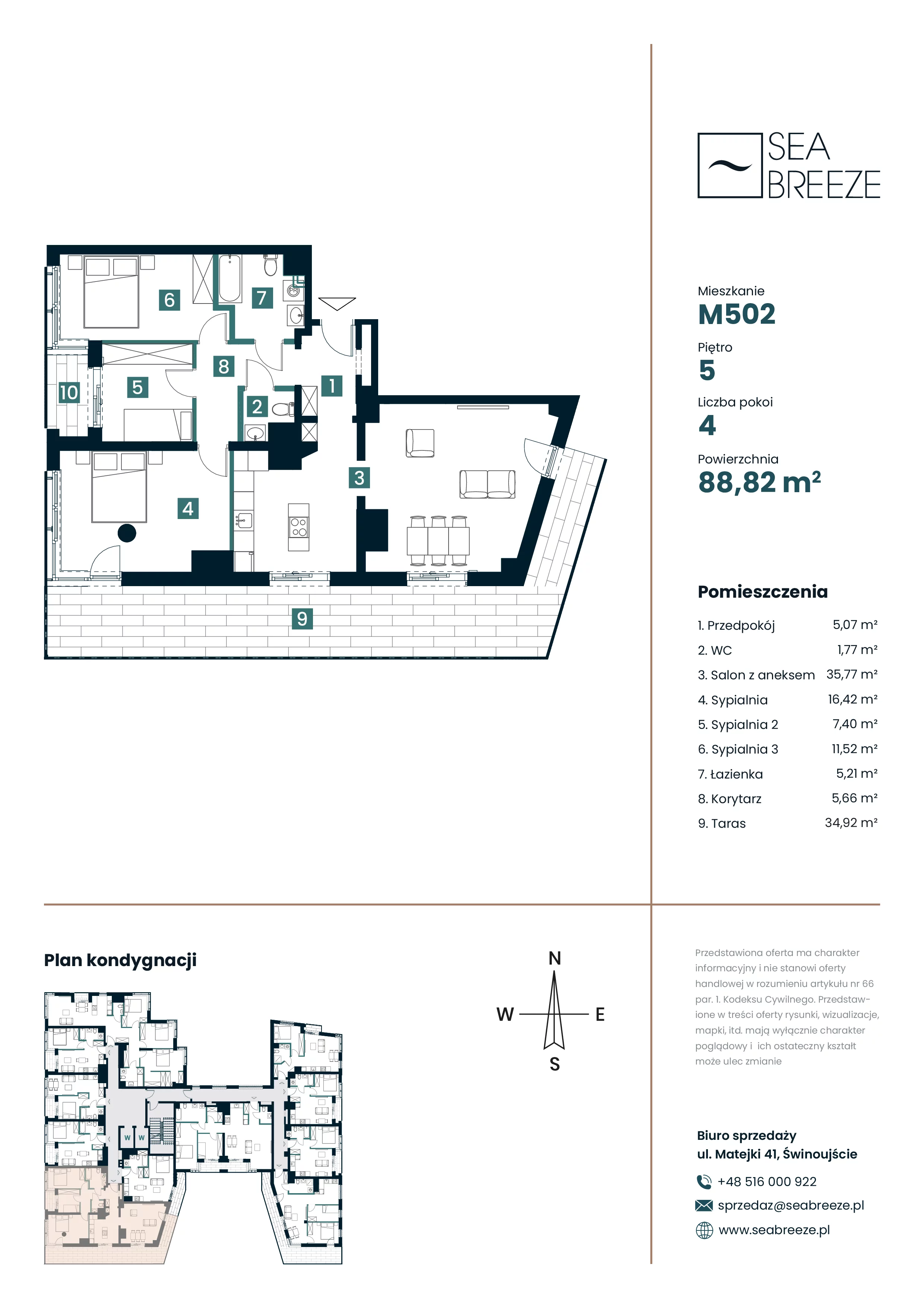 4 pokoje, apartament 88,82 m², piętro 5, oferta nr M502, SeaBreeze, Świnoujście, Osiedle Matejki, ul. Jana Matejki 41