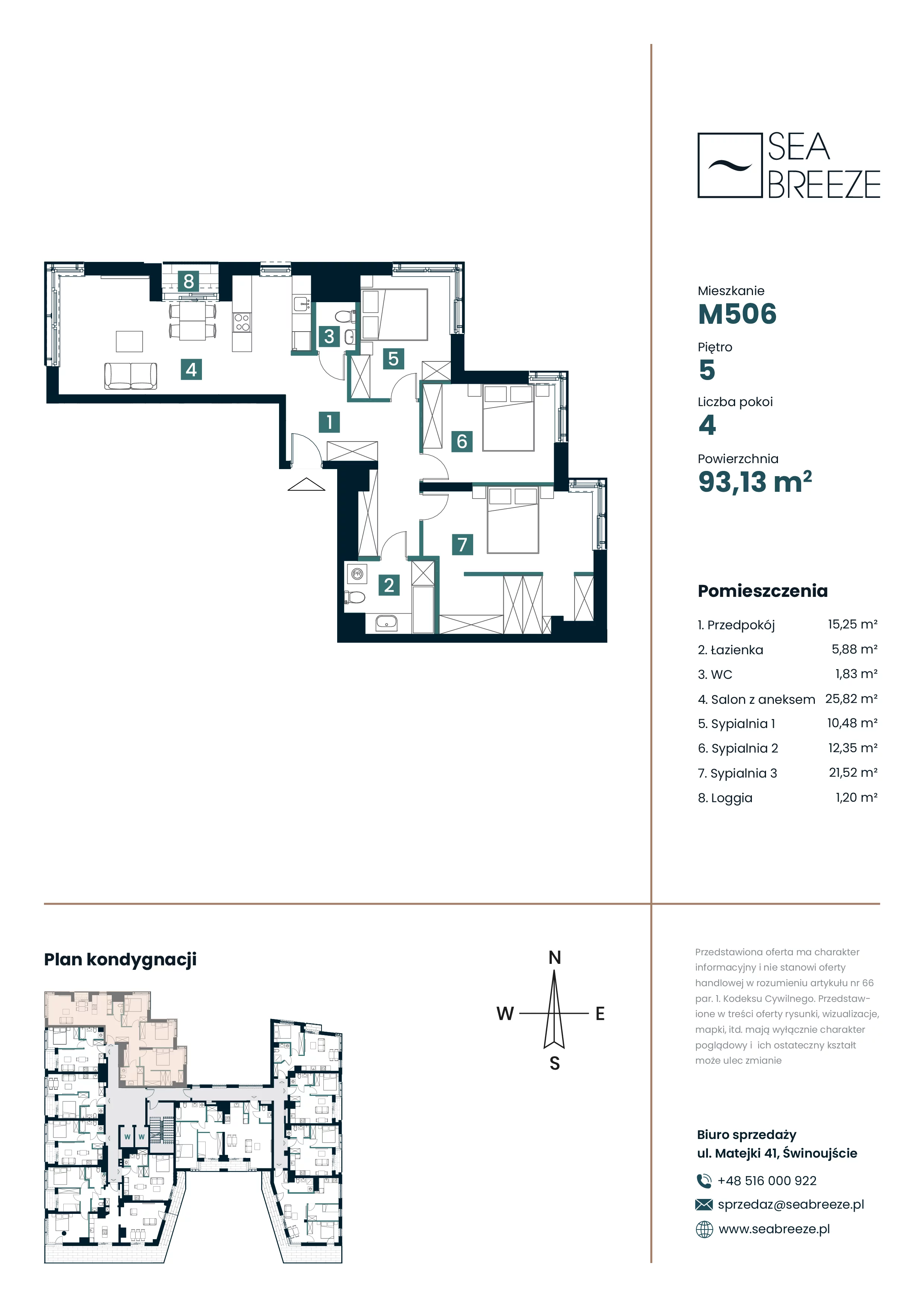4 pokoje, mieszkanie 93,13 m², piętro 5, oferta nr M506, SeaBreeze, Świnoujście, Osiedle Matejki, ul. Jana Matejki 41