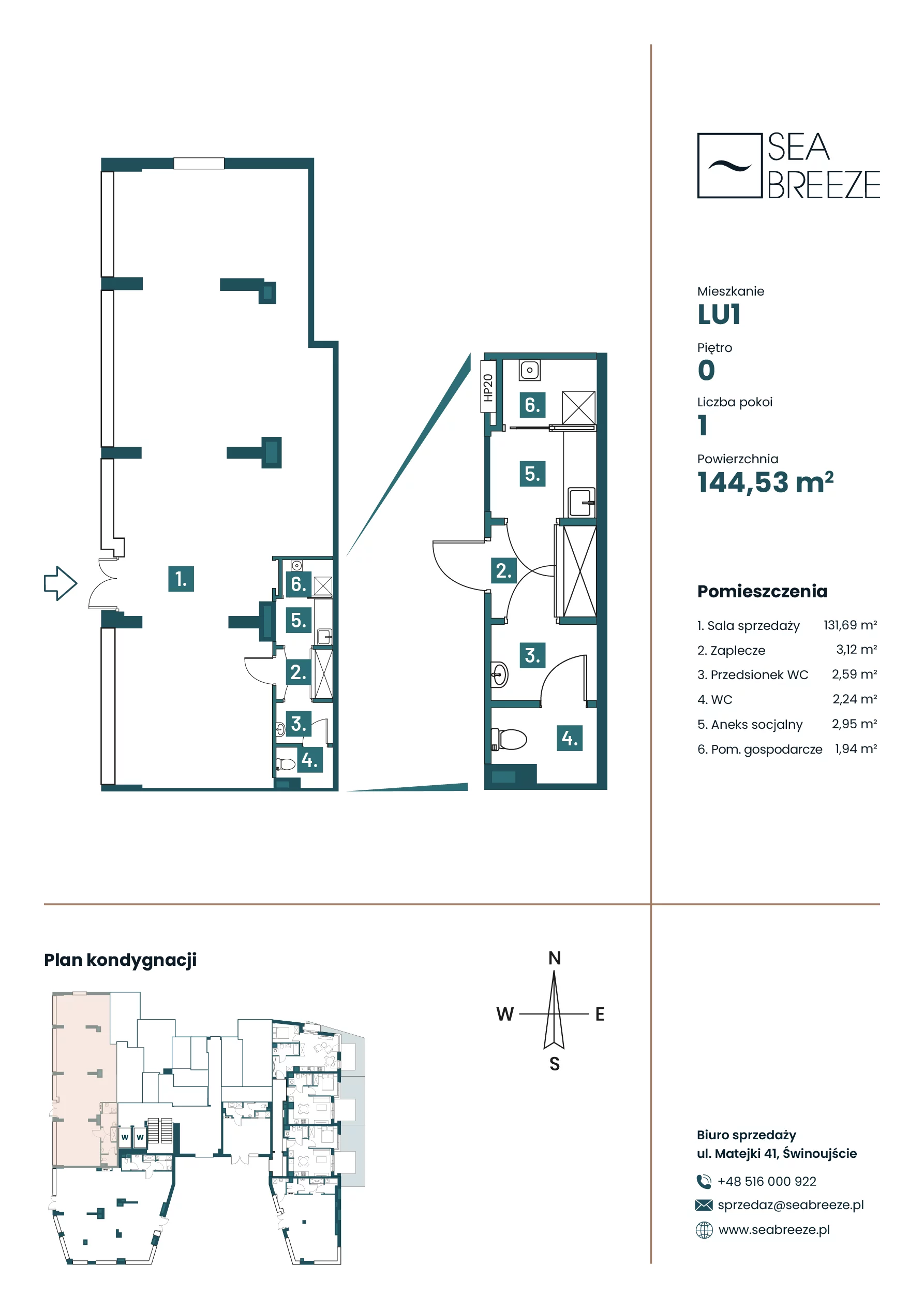 Lokal użytkowy 144,53 m², oferta nr LU1, Sea Breeze- lokale użytkowe, Świnoujście, Osiedle Matejki, ul. Jana Matejki 41