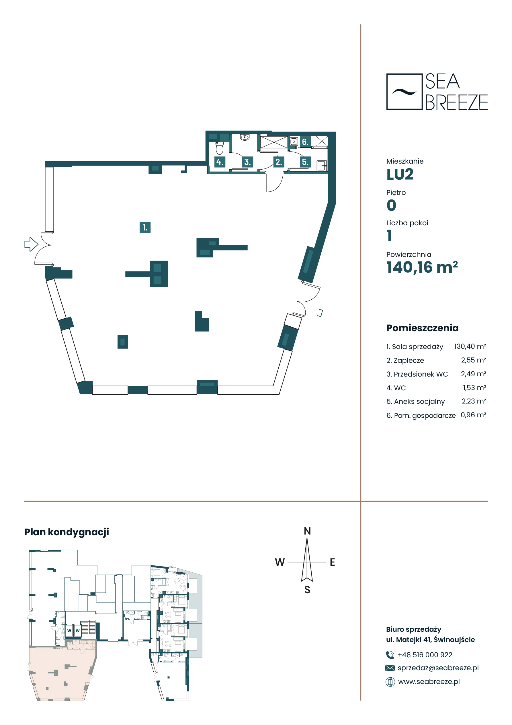 Lokal użytkowy 143,96 m², oferta nr LU2, Sea Breeze- lokale użytkowe, Świnoujście, Osiedle Matejki, ul. Jana Matejki 41