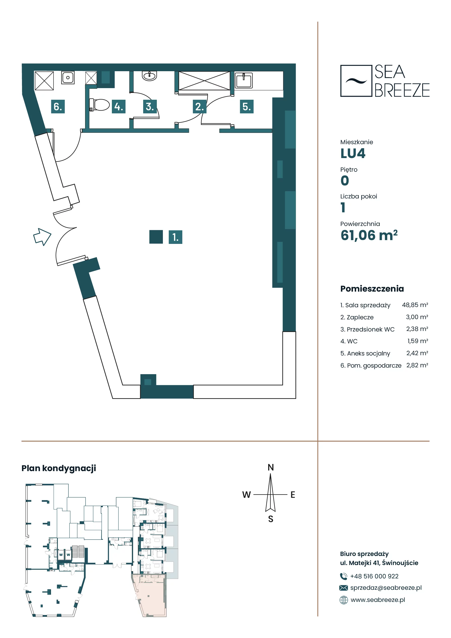Lokal użytkowy 61,85 m², oferta nr LU4, Sea Breeze- lokale użytkowe, Świnoujście, Osiedle Matejki, ul. Jana Matejki 41