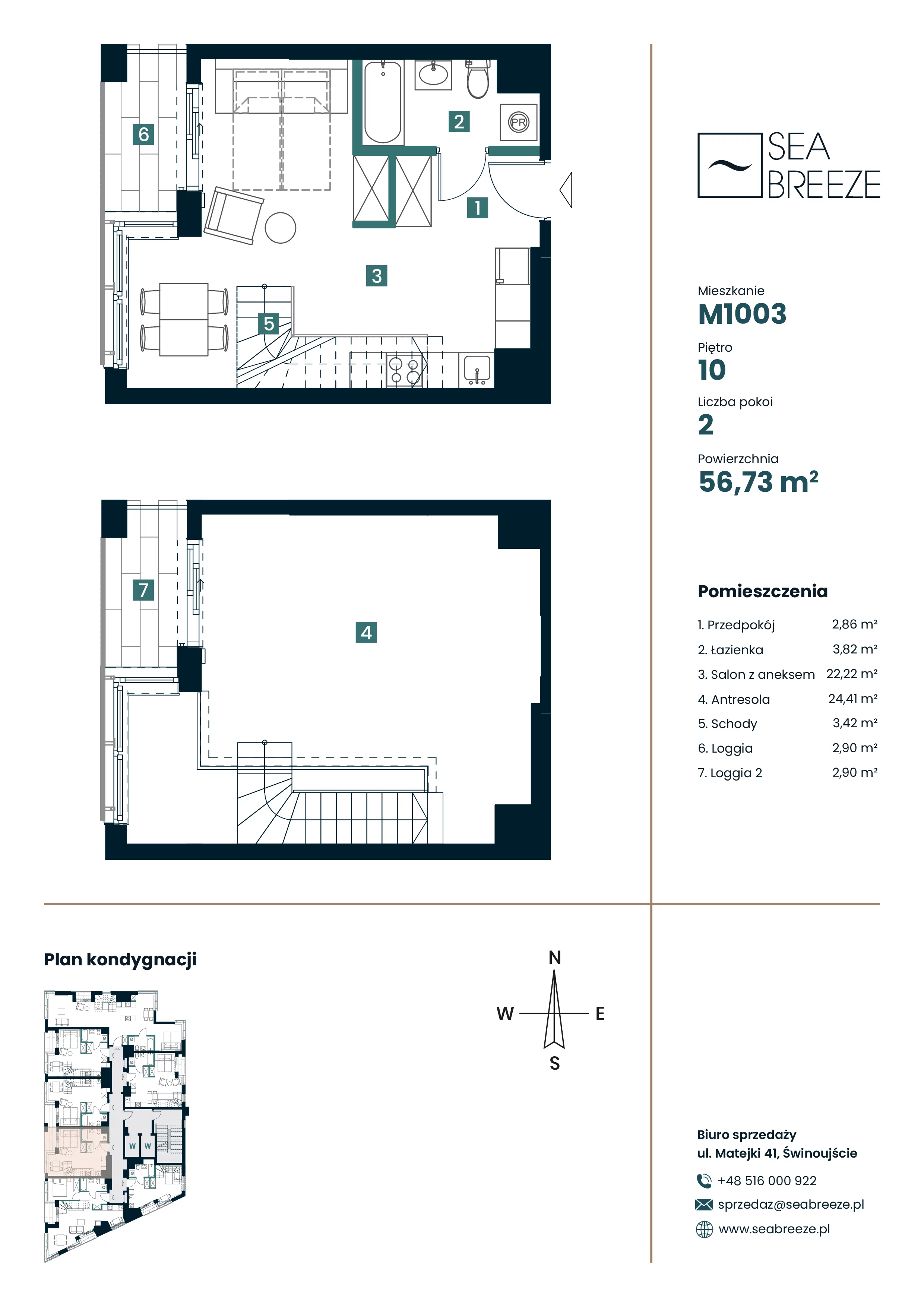 2 pokoje, apartament 56,73 m², piętro 10, oferta nr M1003, SeaBreeze, Świnoujście, Osiedle Matejki, ul. Jana Matejki 41