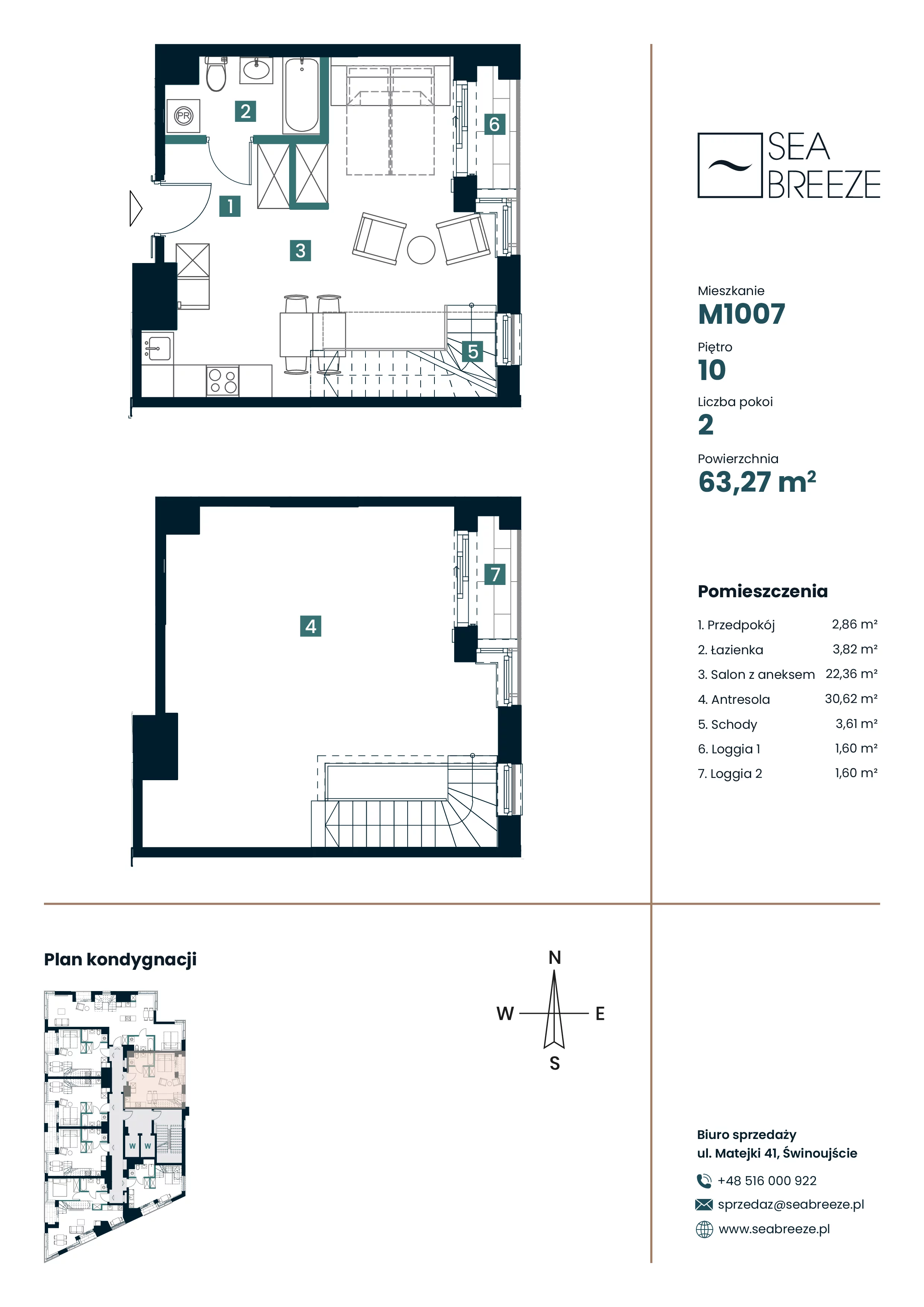 2 pokoje, apartament 63,27 m², piętro 10, oferta nr M1007, SeaBreeze, Świnoujście, Osiedle Matejki, ul. Jana Matejki 41
