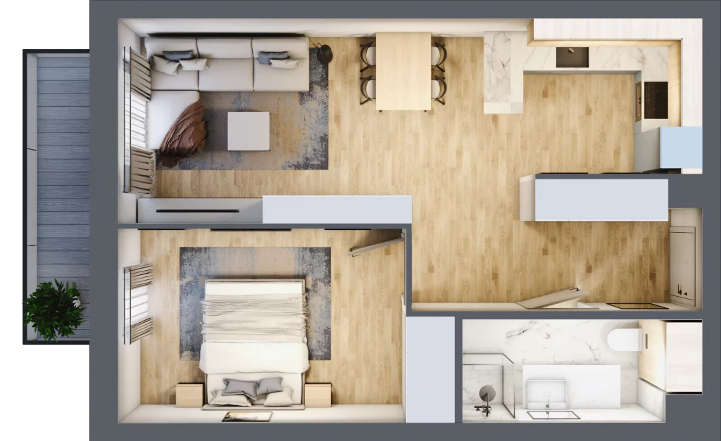 2 pokoje, mieszkanie 47,26 m², piętro 1, oferta nr D01/1/9/2, Przystań Droga Polna, Świdnica, ul. Polna Droga