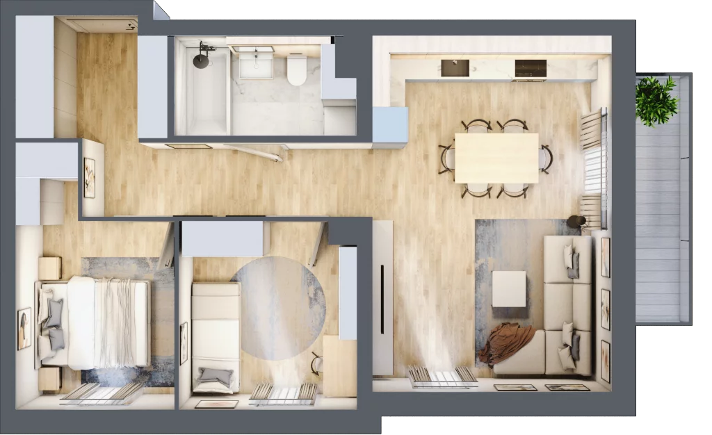 3 pokoje, mieszkanie 60,17 m², piętro 2, oferta nr D01/2/7/3, Przystań Droga Polna, Świdnica, ul. Polna Droga