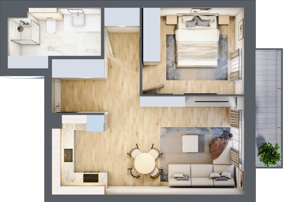 2 pokoje, mieszkanie 46,84 m², piętro 1, oferta nr E01/1/5/2, Przystań Droga Polna, Świdnica, ul. Polna Droga