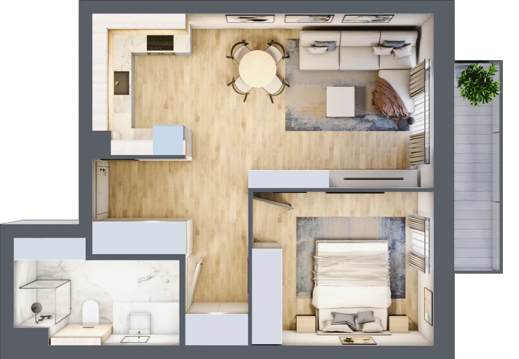 2 pokoje, mieszkanie 46,83 m², piętro 2, oferta nr E01/2/4/2, Przystań Droga Polna, Świdnica, ul. Polna Droga
