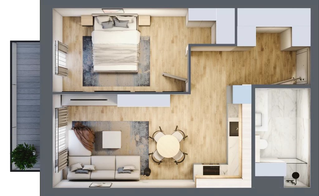 2 pokoje, mieszkanie 46,83 m², piętro 2, oferta nr E01/2/7/2, Przystań Droga Polna, Świdnica, ul. Polna Droga