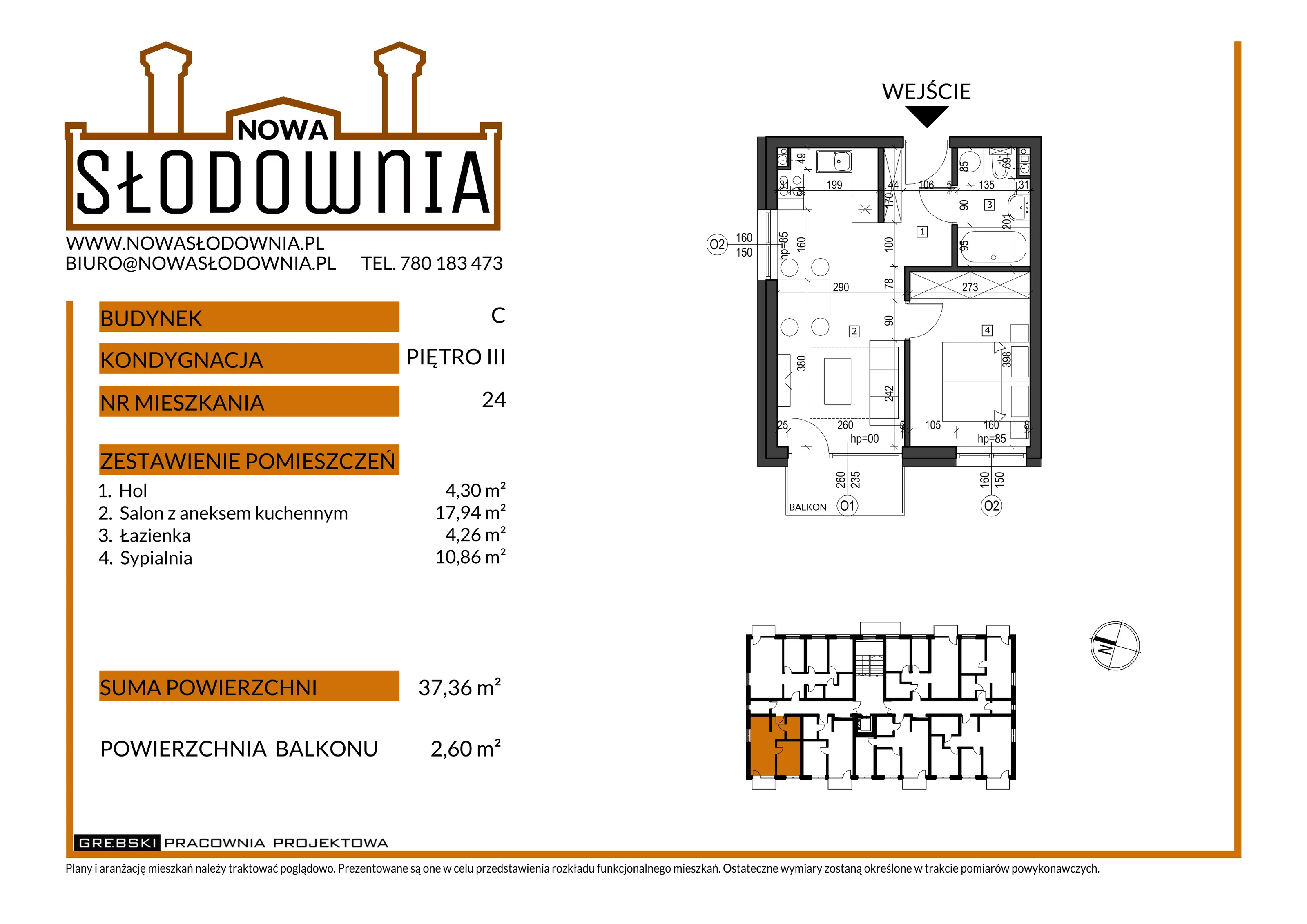 2 pokoje, mieszkanie 37,36 m², piętro 3, oferta nr CM24, Nowa Słodownia, Nysa, ul. Słowiańska 18