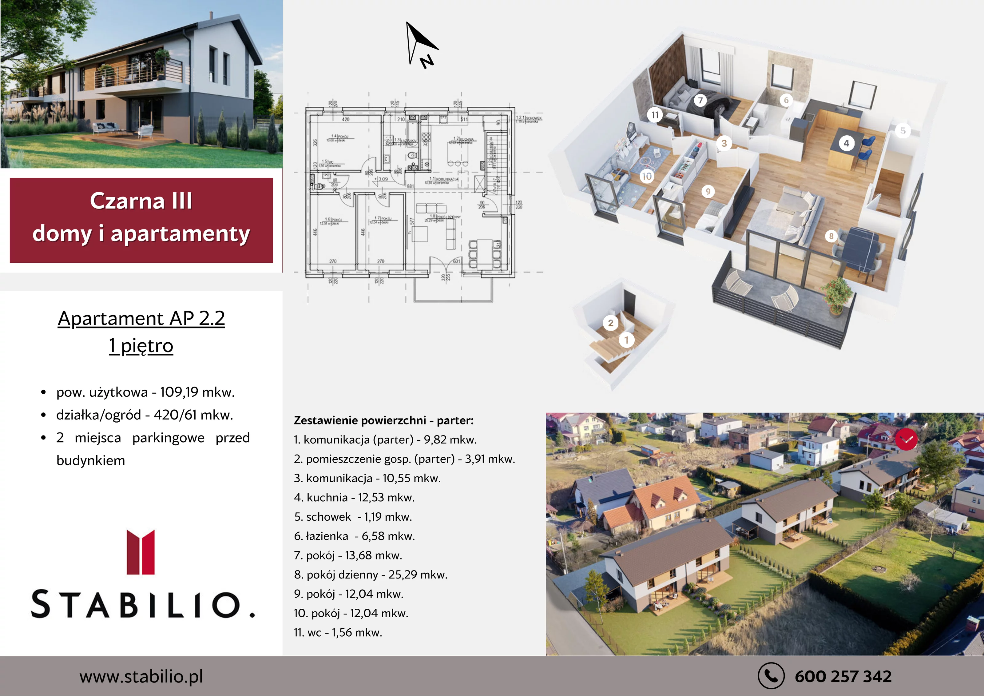 4 pokoje, apartament 109,19 m², piętro 1, oferta nr 2/2, Czarna III, Tychy, Zwierzyniec, ul. Czarna