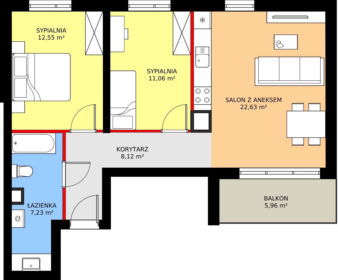 Zalety apartamentu 61.59 m², M23