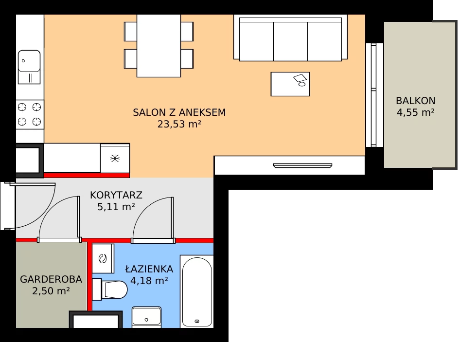 Zalety apartamentu 35.32 m², M8