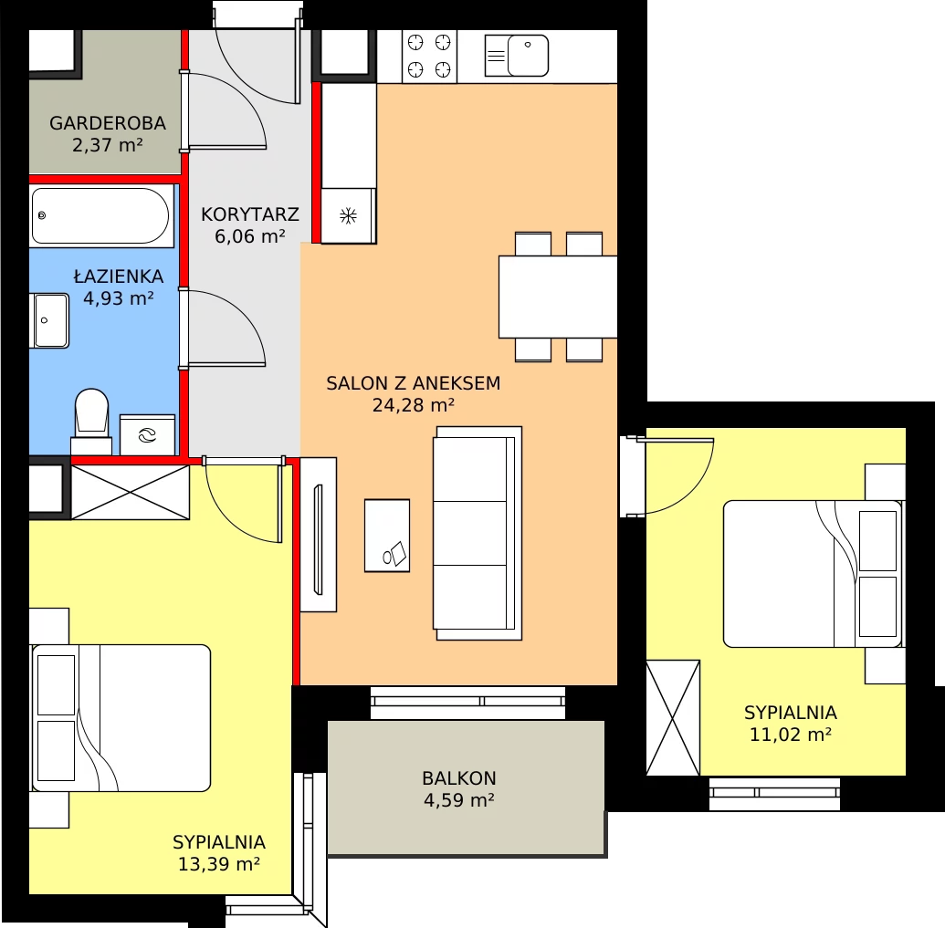 Zalety mieszkania 62.05 m², M27