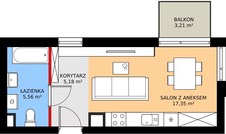 Zalety mieszkania 28.09 m², M6