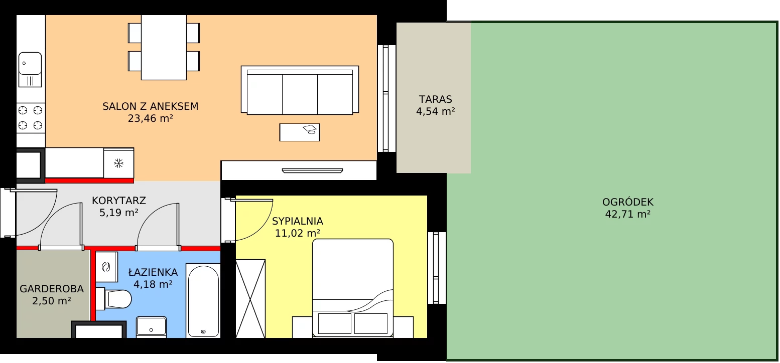 Zalety apartamentu 46.35 m², M3