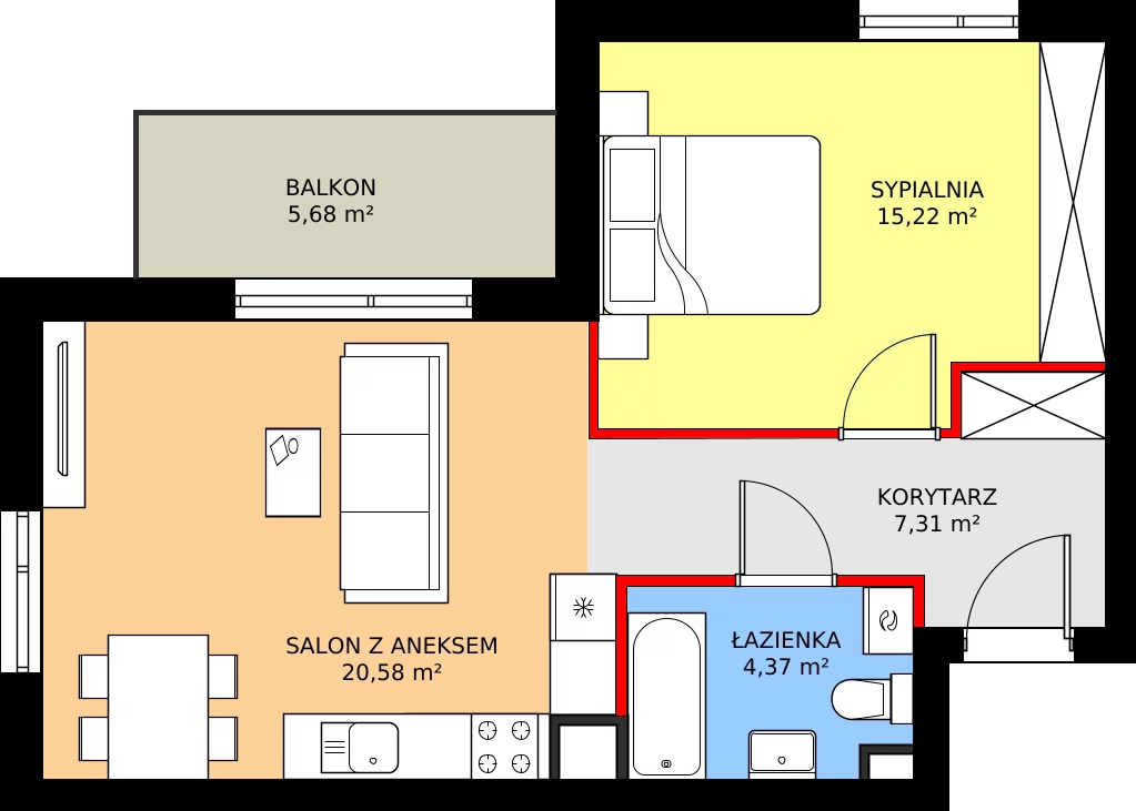 Zalety mieszkania 47.48 m², M12