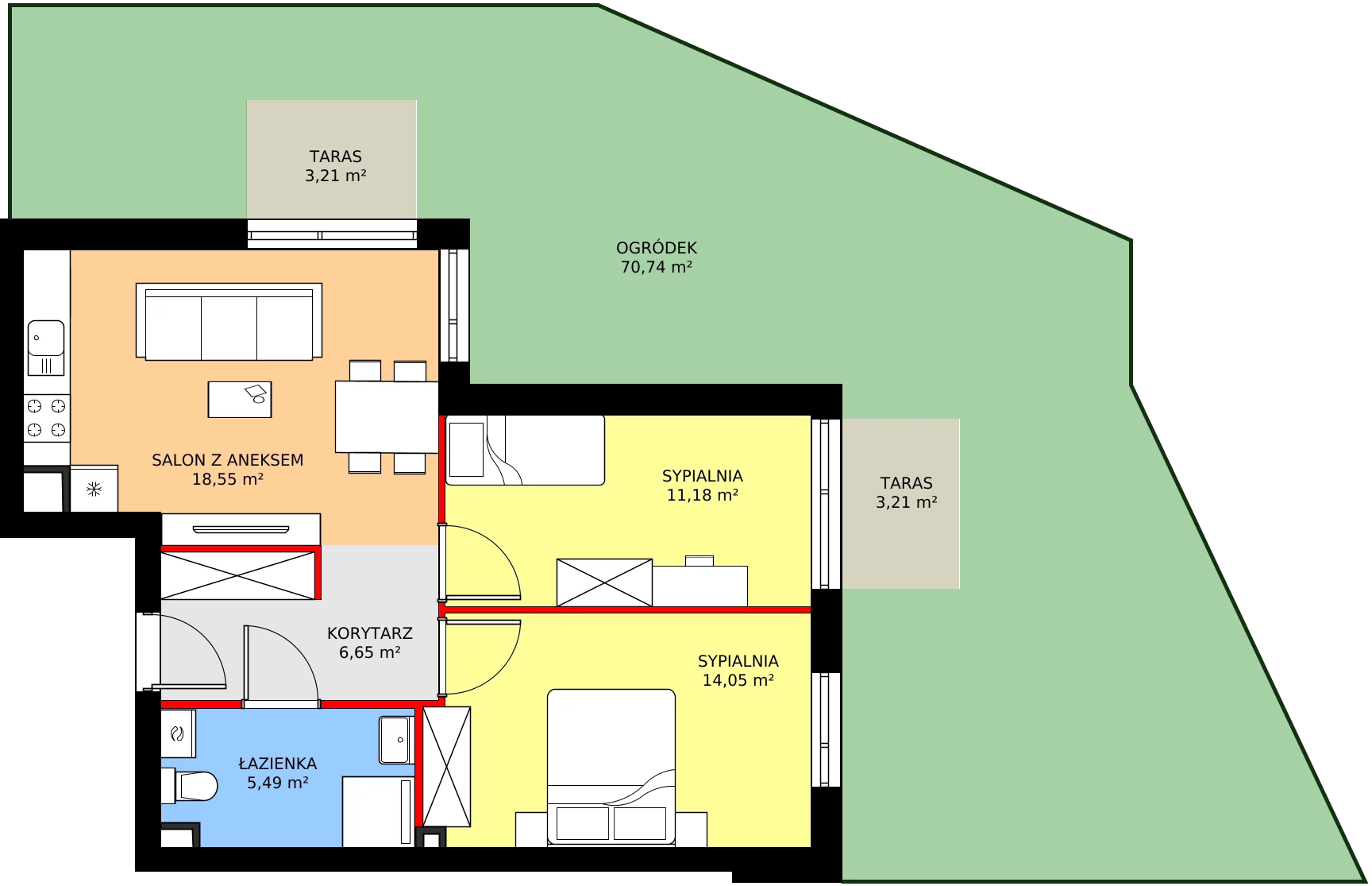 Zalety apartamentu 55.92 m², M2
