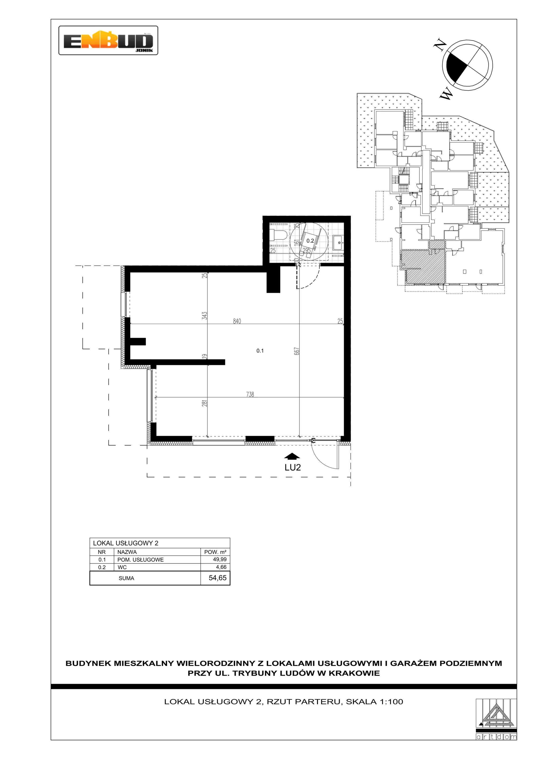 Lokal użytkowy 54,65 m², oferta nr LU2, Trybuny Ludów 3 - lokale usługowe, Kraków, Podgórze Duchackie, Wola Duchacka, ul. Trybuny Ludów 3