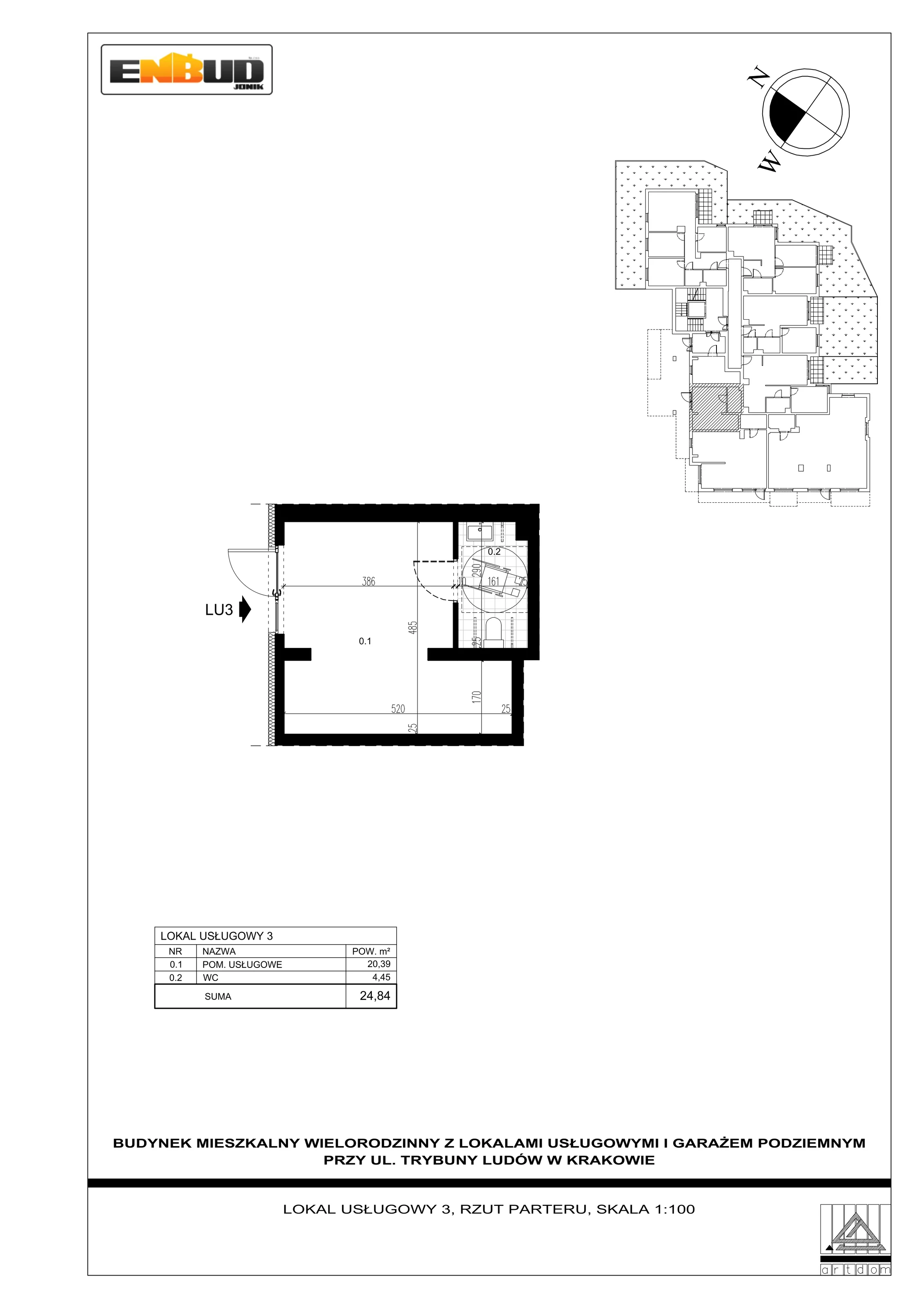 Lokal użytkowy 24,84 m², oferta nr LU3, Trybuny Ludów 3 - lokale usługowe, Kraków, Podgórze Duchackie, Wola Duchacka, ul. Trybuny Ludów 3