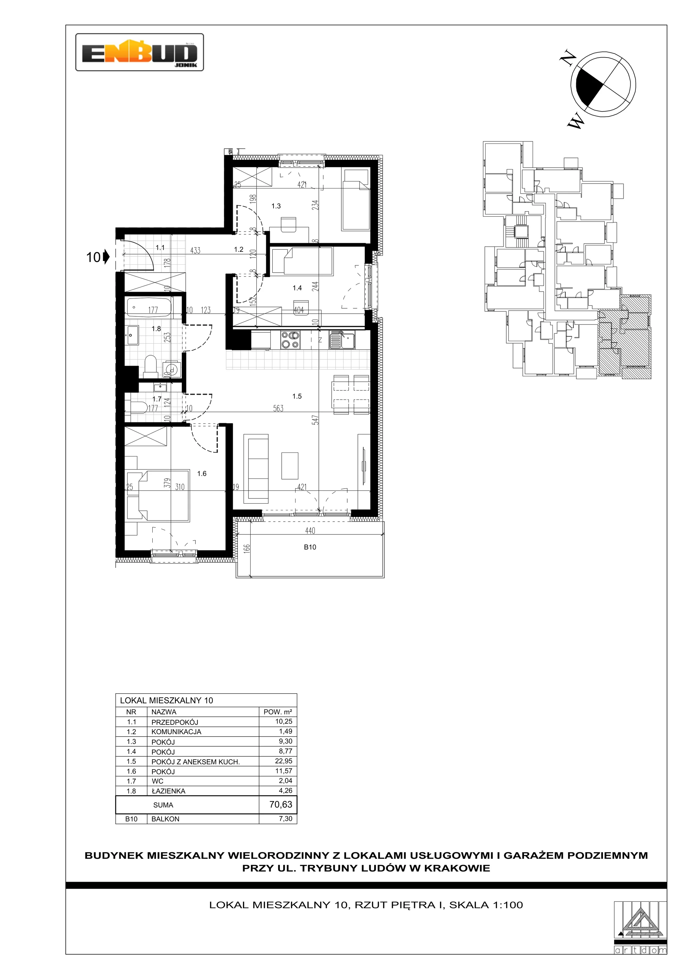 4 pokoje, apartament 70,63 m², piętro 1, oferta nr M10, Trybuny Ludów 3, Kraków, Podgórze Duchackie, Wola Duchacka, ul. Trybuny Ludów 3