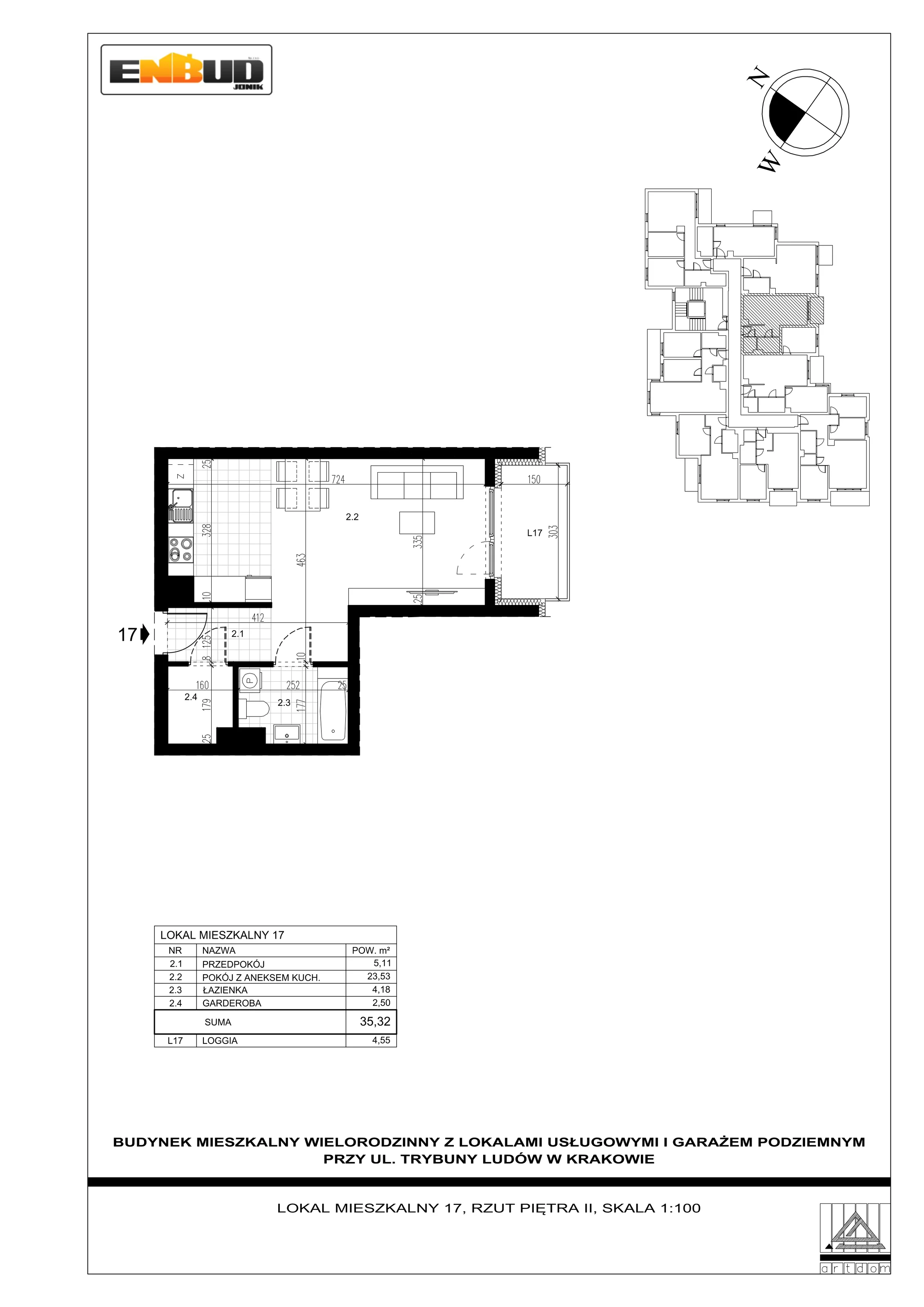 1 pokój, apartament 35,32 m², piętro 2, oferta nr M17, Trybuny Ludów 3, Kraków, Podgórze Duchackie, Wola Duchacka, ul. Trybuny Ludów 3