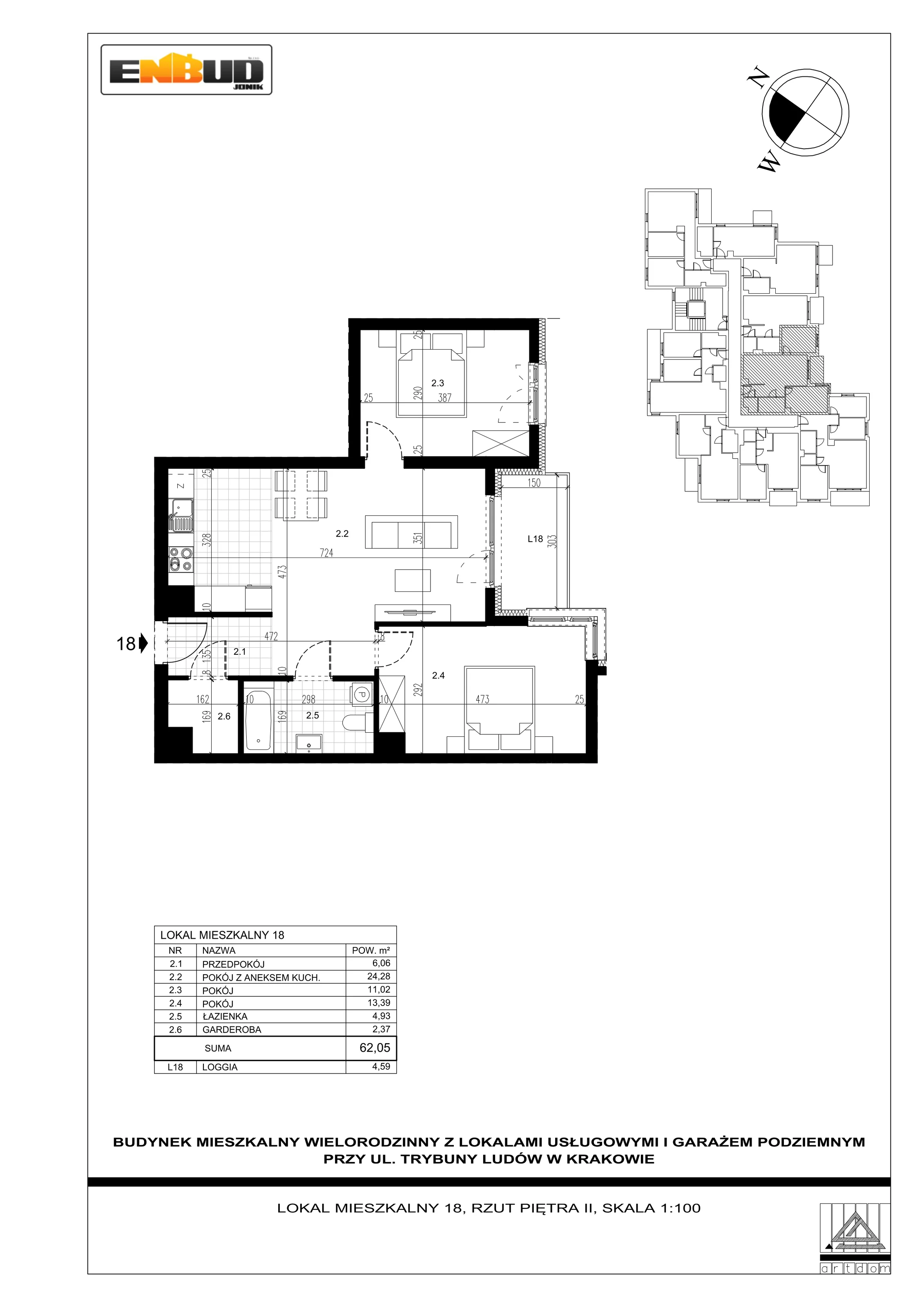 3 pokoje, apartament 62,05 m², piętro 2, oferta nr M18, Trybuny Ludów 3, Kraków, Podgórze Duchackie, Wola Duchacka, ul. Trybuny Ludów 3