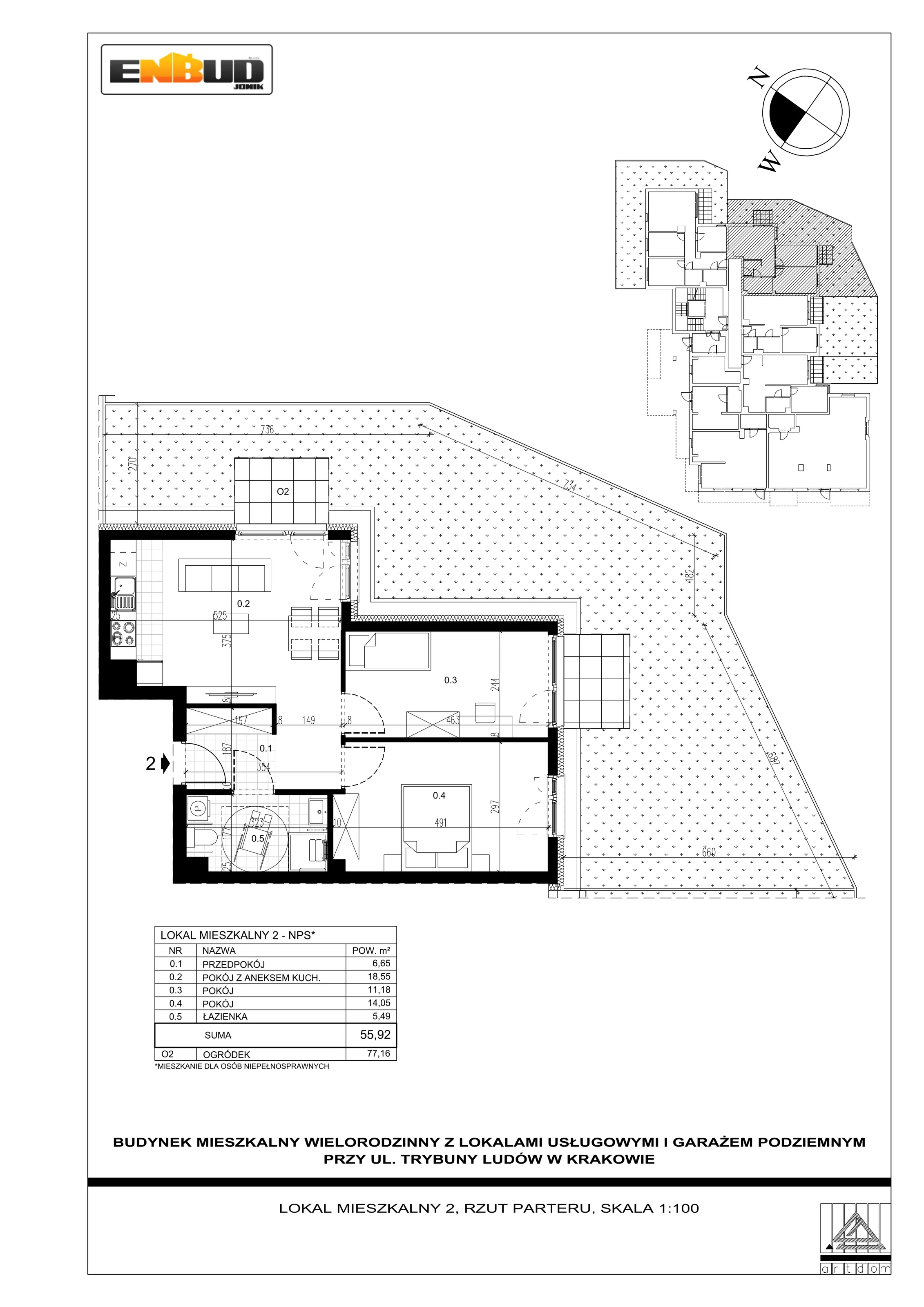 3 pokoje, apartament 55,92 m², parter, oferta nr M2, Trybuny Ludów 3, Kraków, Podgórze Duchackie, Wola Duchacka, ul. Trybuny Ludów 3