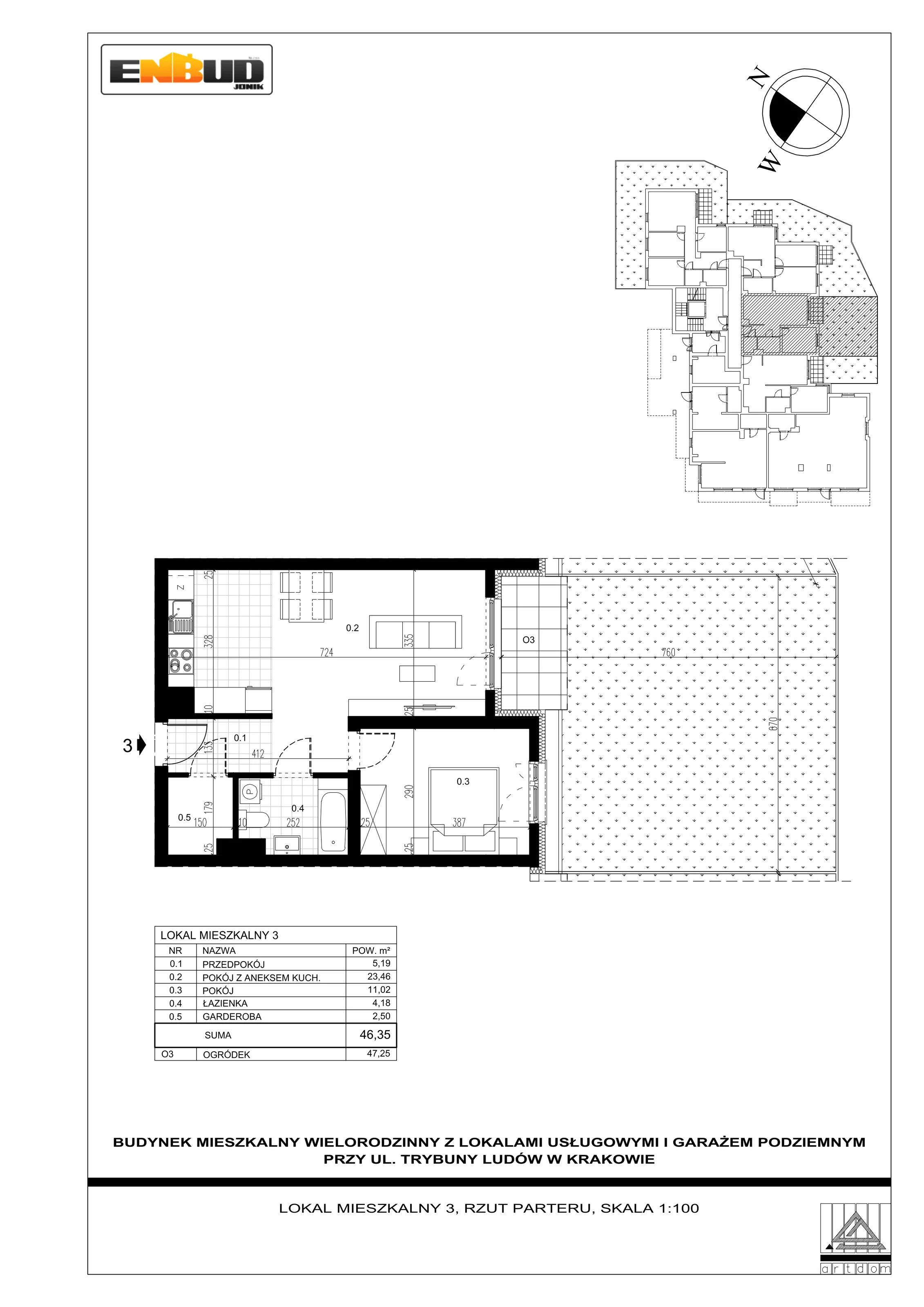 2 pokoje, apartament 46,35 m², parter, oferta nr M3, Trybuny Ludów 3, Kraków, Podgórze Duchackie, Wola Duchacka, ul. Trybuny Ludów 3