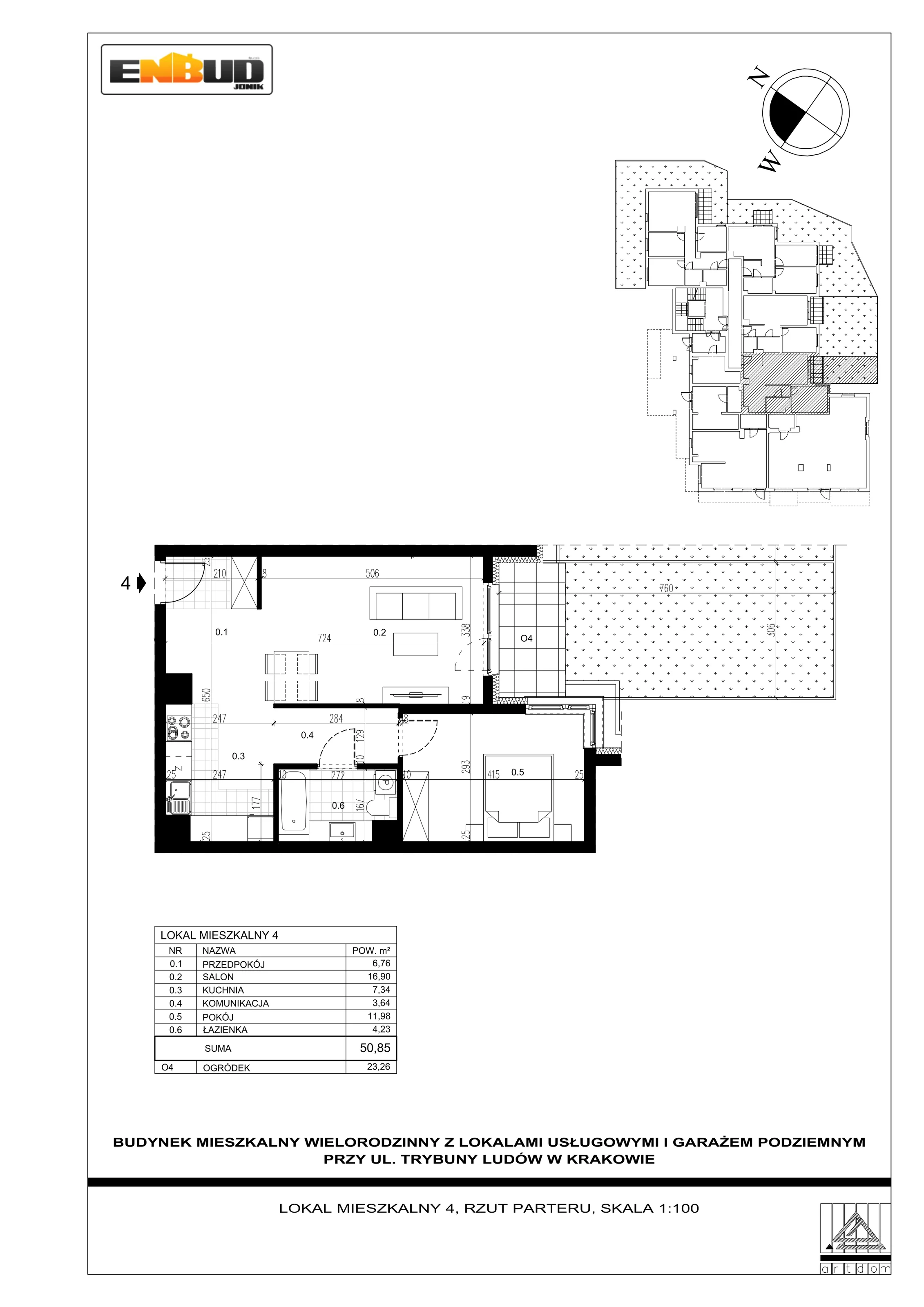 2 pokoje, apartament 50,85 m², parter, oferta nr M4, Trybuny Ludów 3, Kraków, Podgórze Duchackie, Wola Duchacka, ul. Trybuny Ludów 3