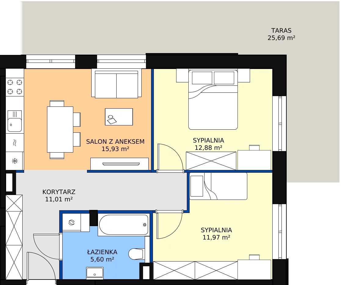 Zalety mieszkania 57.39 m², 0M1