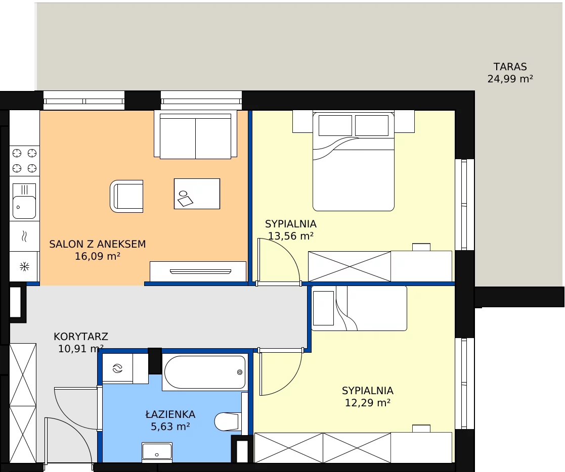 Zalety mieszkania 58.48 m², 1M1