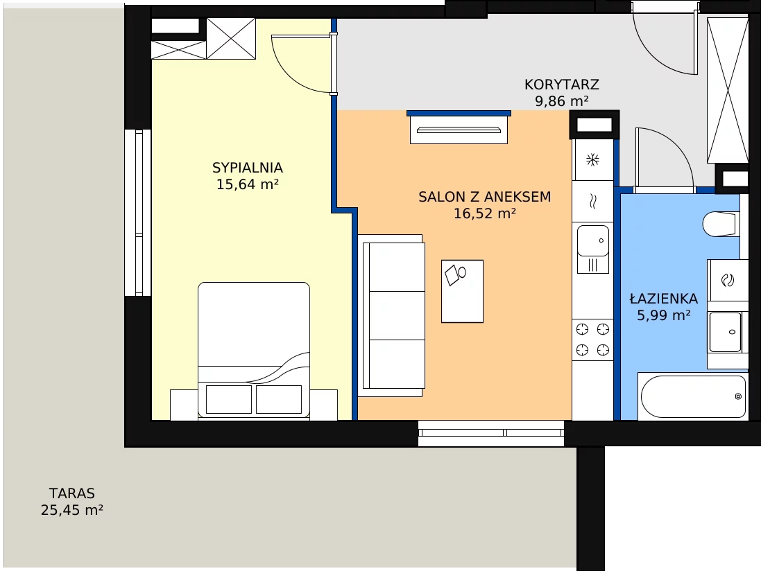 Zalety mieszkania 48.01 m², 1M2