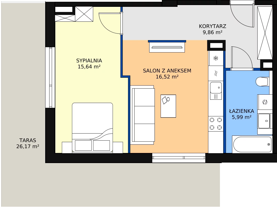 Zalety mieszkania 48.01 m², 2M2