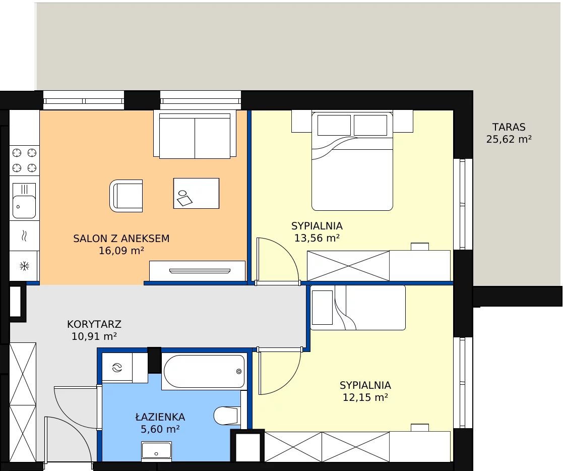 Zalety mieszkania 58.31 m², 3M2