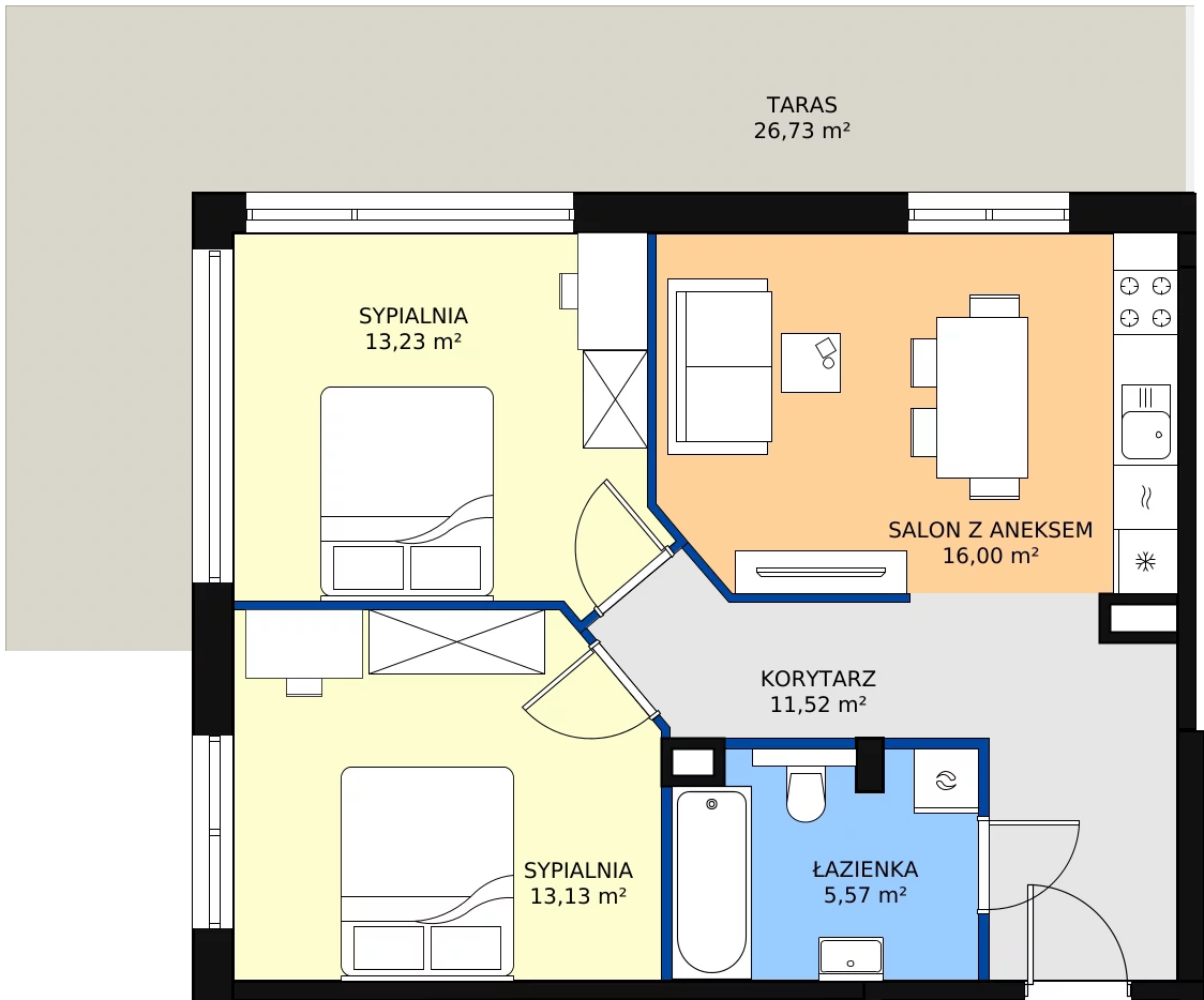 Zalety apartamentu 59.45 m², 3M9