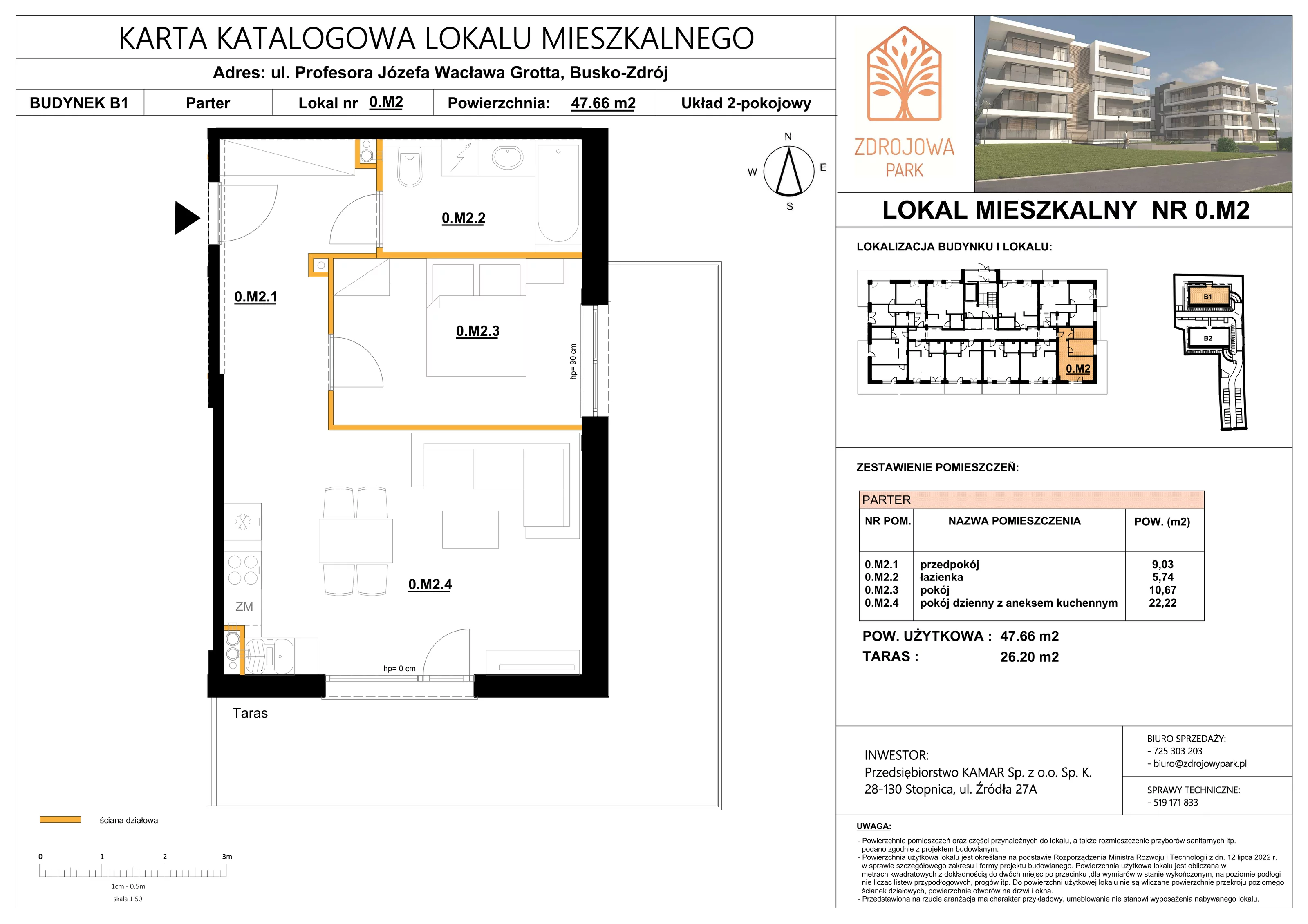 2 pokoje, mieszkanie 47,66 m², parter, oferta nr 0M2, Zdrojowa Park, Busko-Zdrój, ul. Prof. W. Grotta