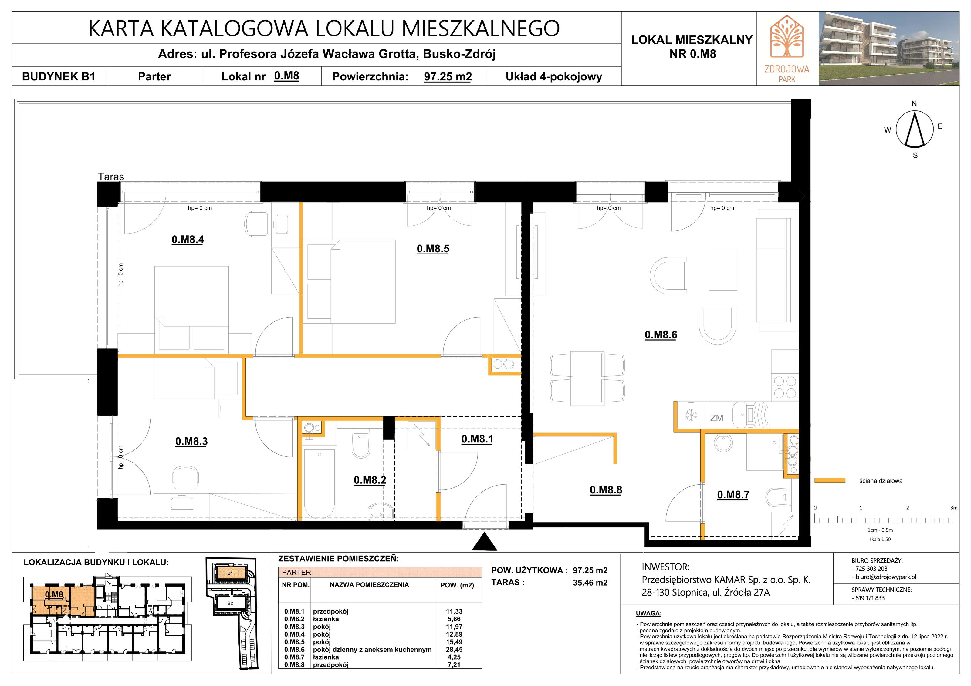 4 pokoje, mieszkanie 97,25 m², parter, oferta nr 0M8, Zdrojowa Park, Busko-Zdrój, ul. Prof. W. Grotta