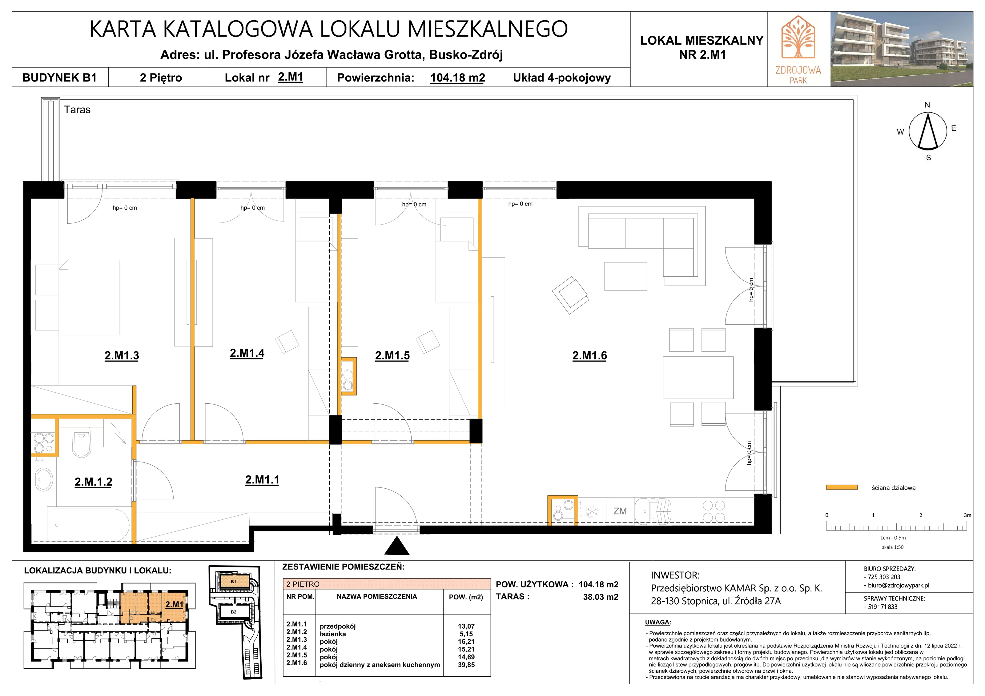 4 pokoje, mieszkanie 104,18 m², piętro 2, oferta nr 2M1, Zdrojowa Park, Busko-Zdrój, ul. Prof. W. Grotta