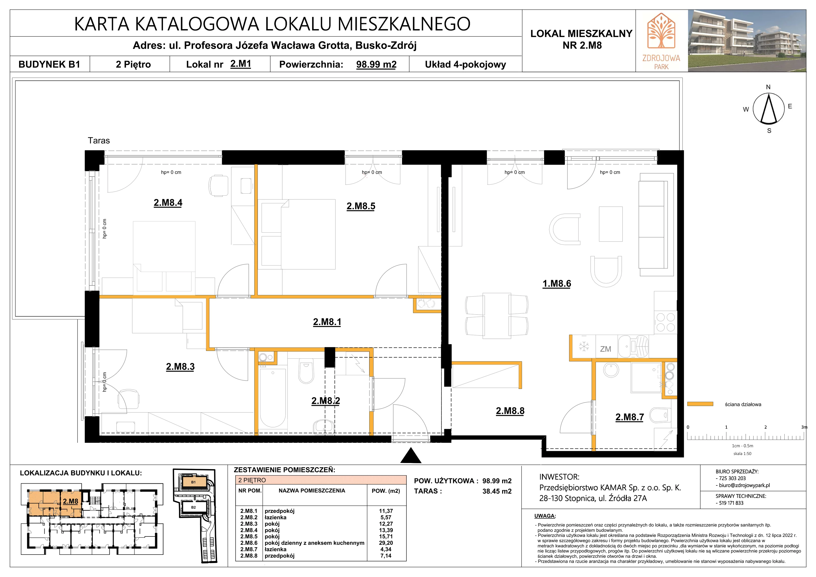 4 pokoje, mieszkanie 98,99 m², piętro 2, oferta nr 2M8, Zdrojowa Park, Busko-Zdrój, ul. Prof. W. Grotta
