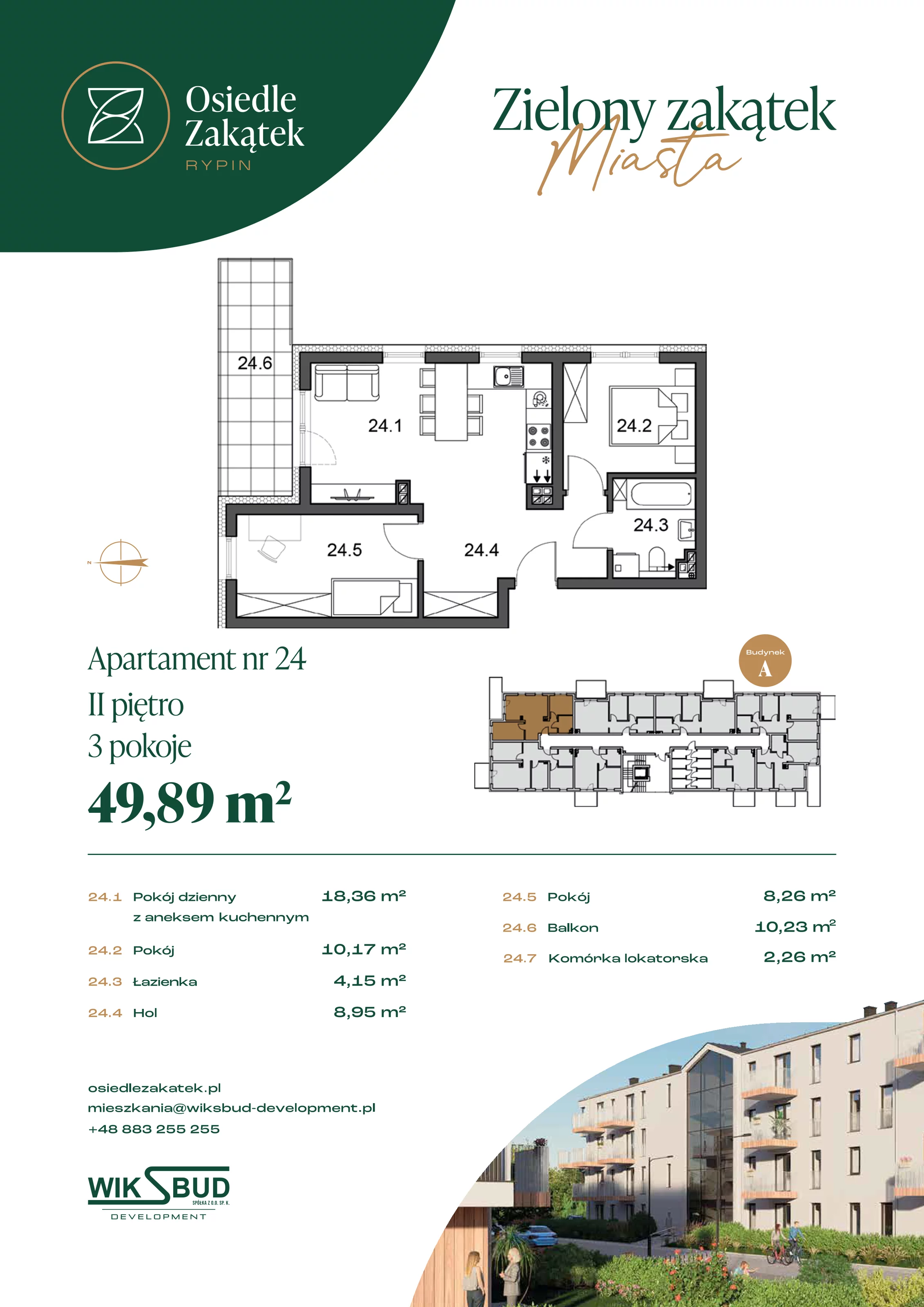 2 pokoje, mieszkanie 49,89 m², piętro 2, oferta nr 24, Osiedle Zakątek, Rypin, ul. 3 Maja