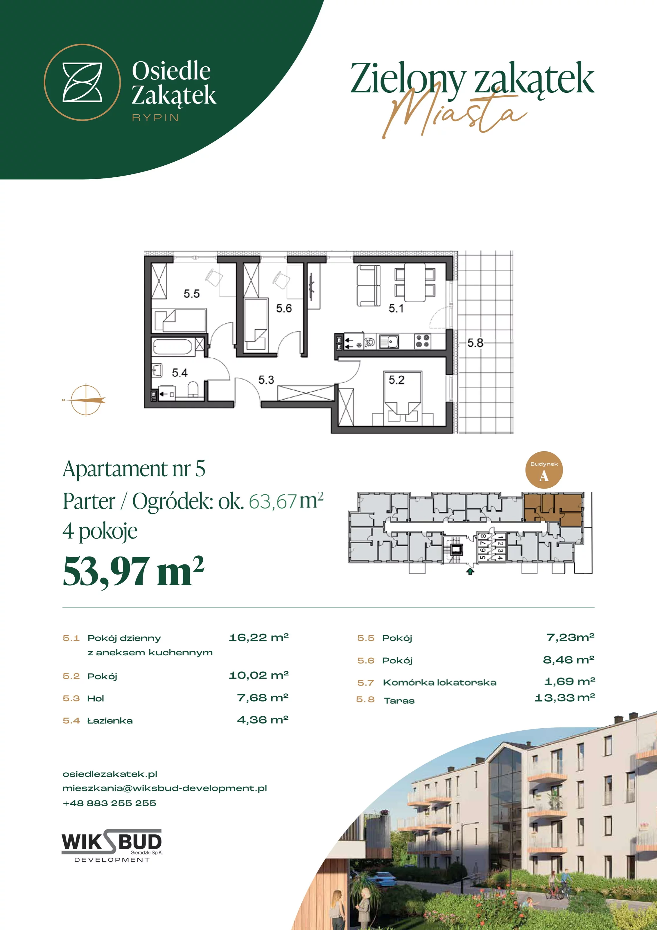 3 pokoje, mieszkanie 53,97 m², parter, oferta nr 5, Osiedle Zakątek, Rypin, ul. 3 Maja