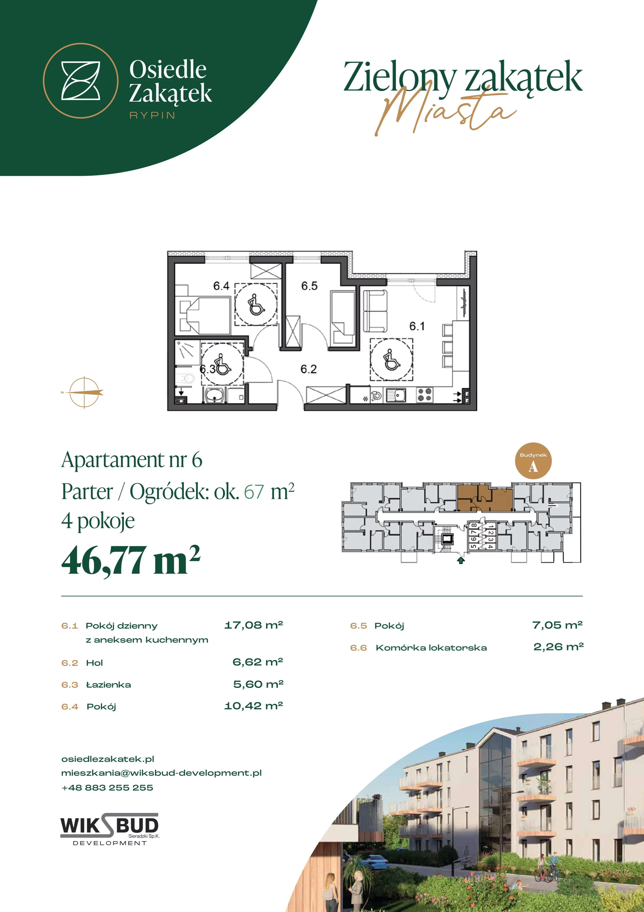 2 pokoje, mieszkanie 46,77 m², parter, oferta nr 6, Osiedle Zakątek, Rypin, ul. 3 Maja