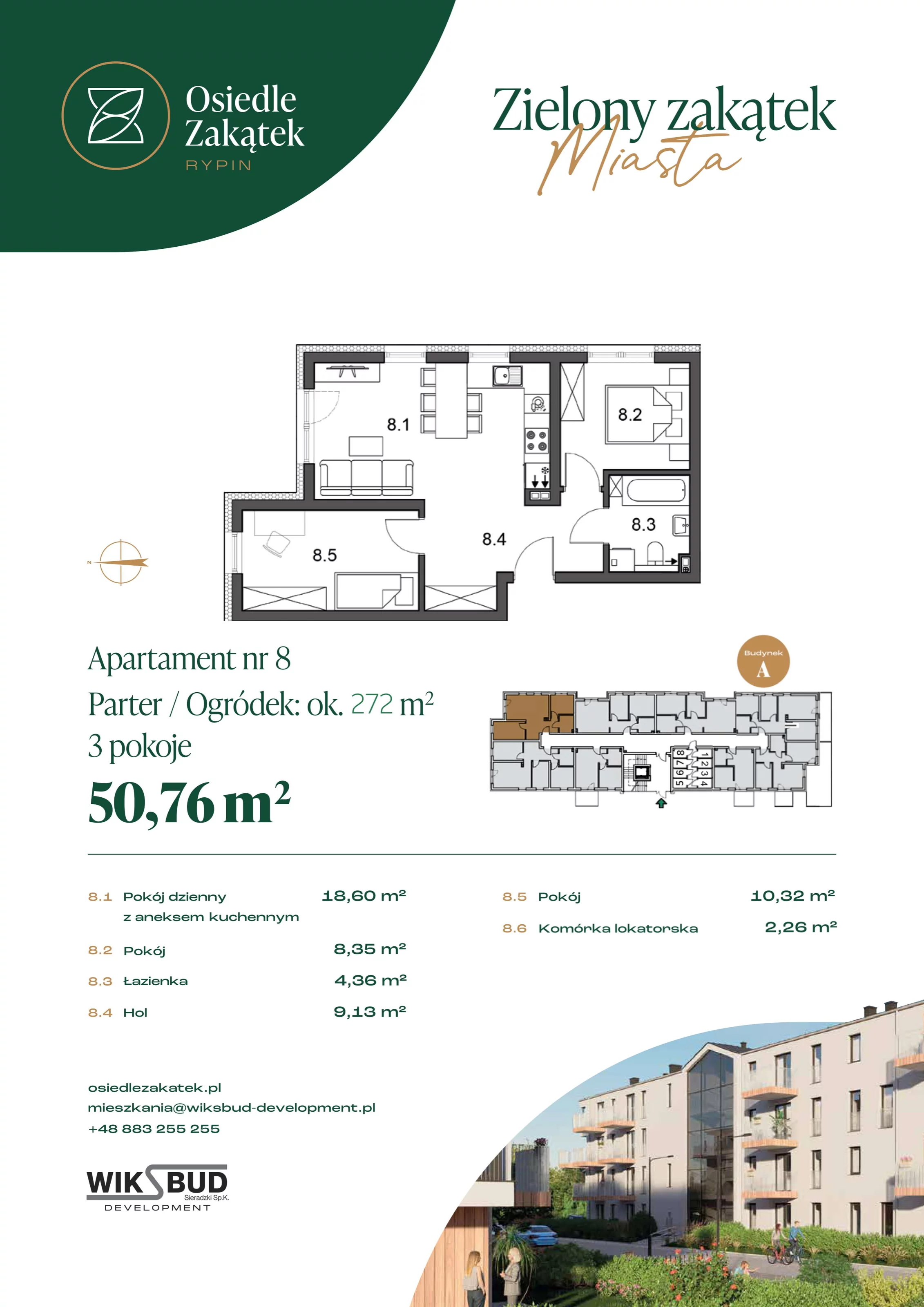 2 pokoje, mieszkanie 50,76 m², parter, oferta nr 8, Osiedle Zakątek, Rypin, ul. 3 Maja