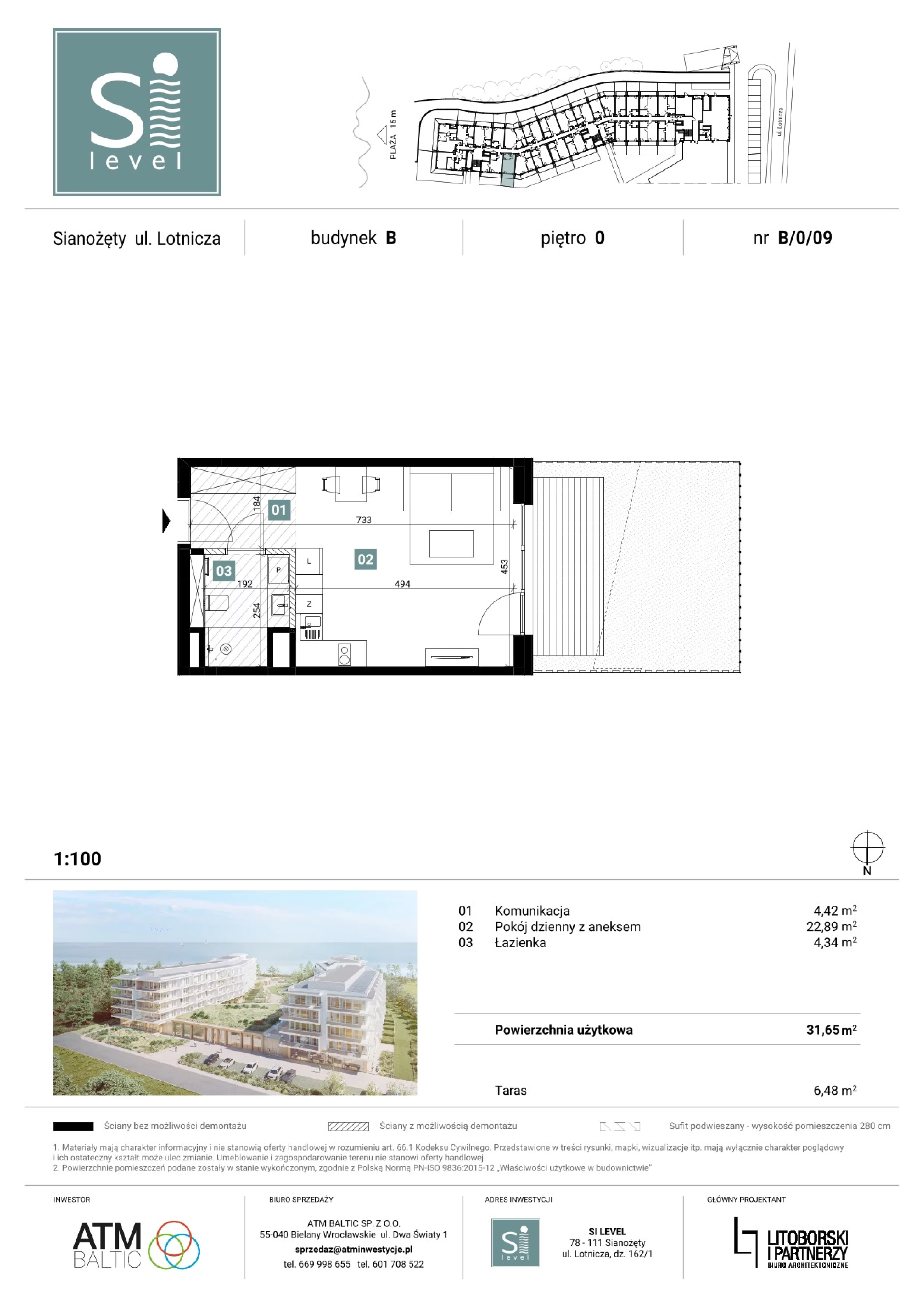 1 pokój, apartament 31,65 m², parter, oferta nr B/0/09, Silevel, Sianożęty, ul. Lotnicza